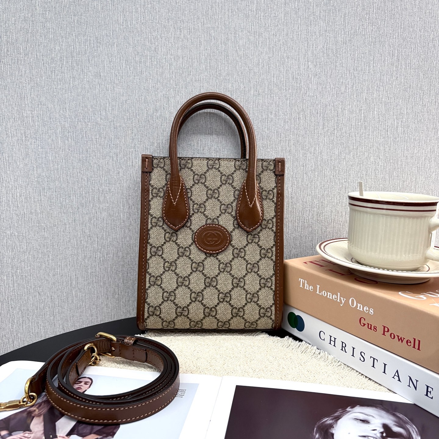 Gucci Retro Mini Beige Brown GG Supreme Canvas Calfskin 3 Way Bag US Ship