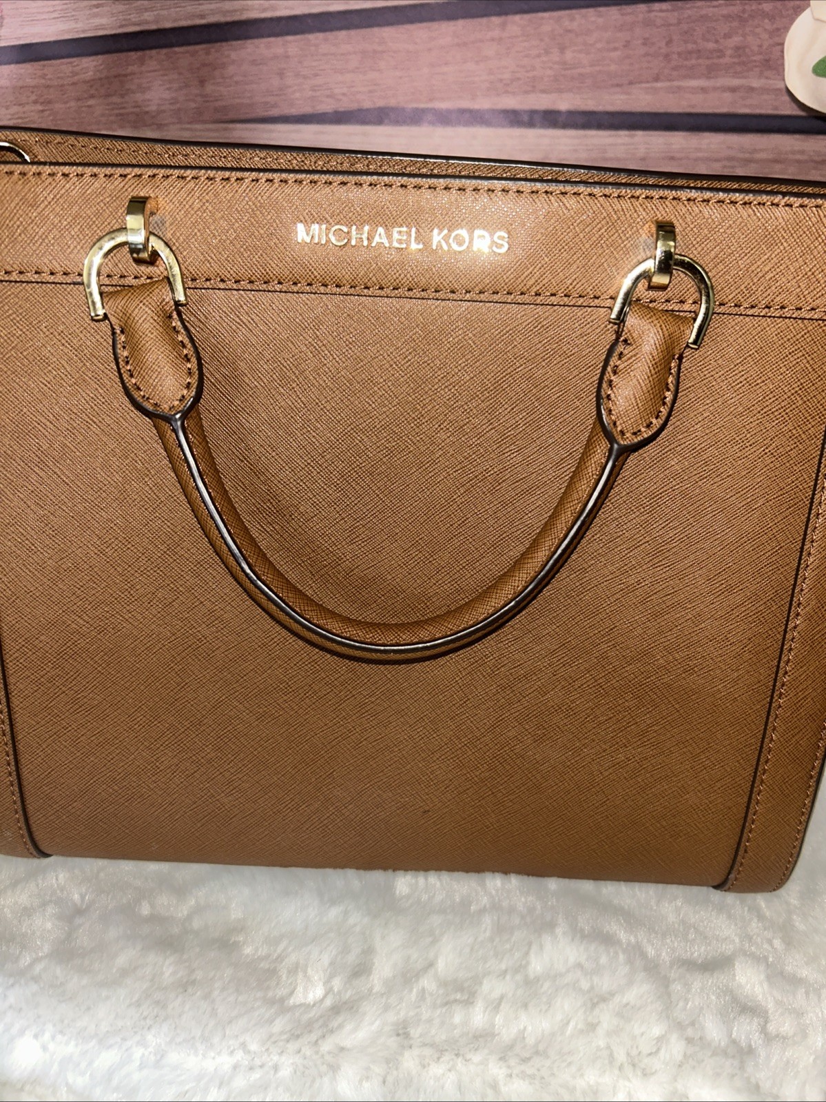 Michael Kors Selma Large Leather Satchel Bag Luggage Brown With Bag And Strap