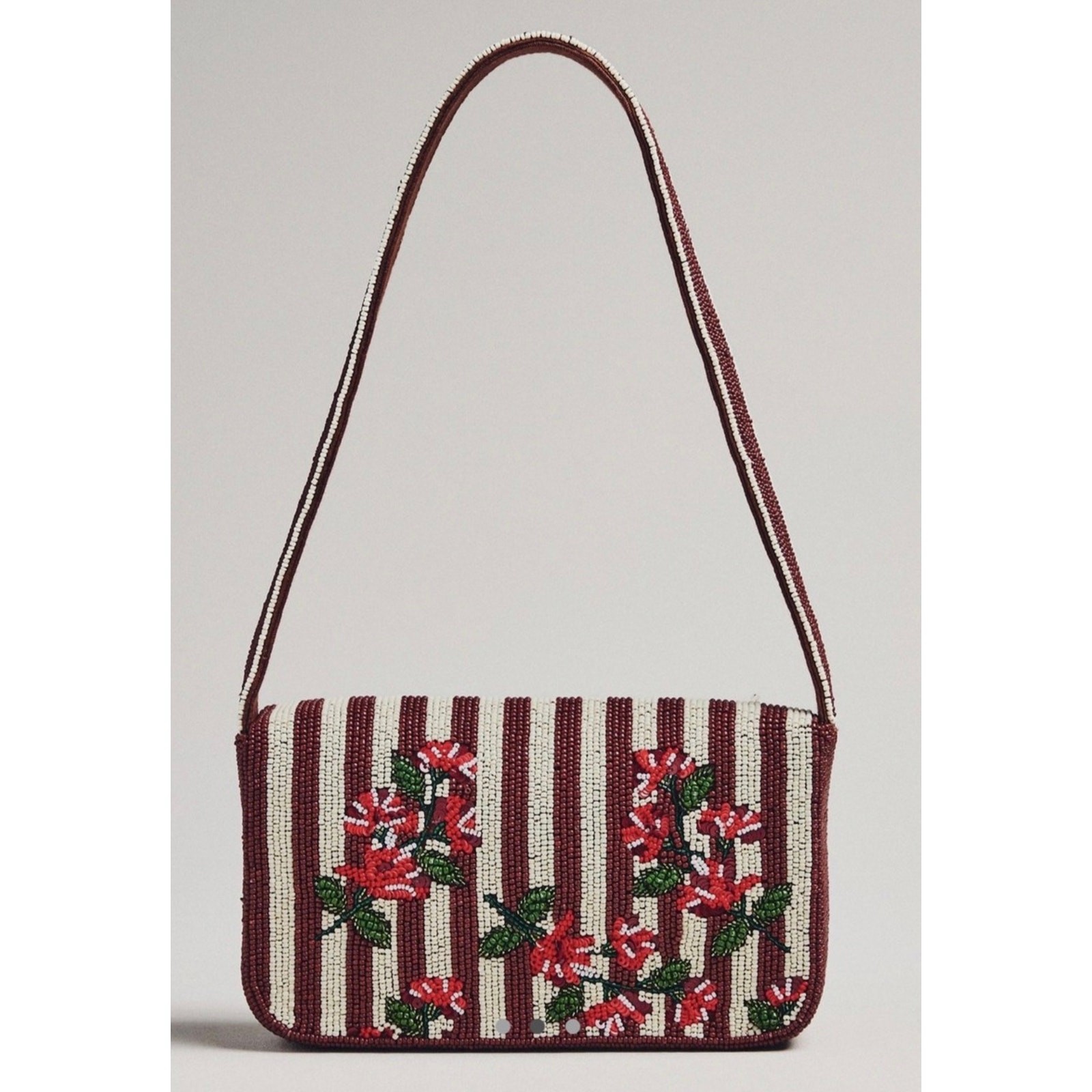 nwt ANTHROPOLOGIE The Fiona Beaded Bag: floral Edition maroon stripes