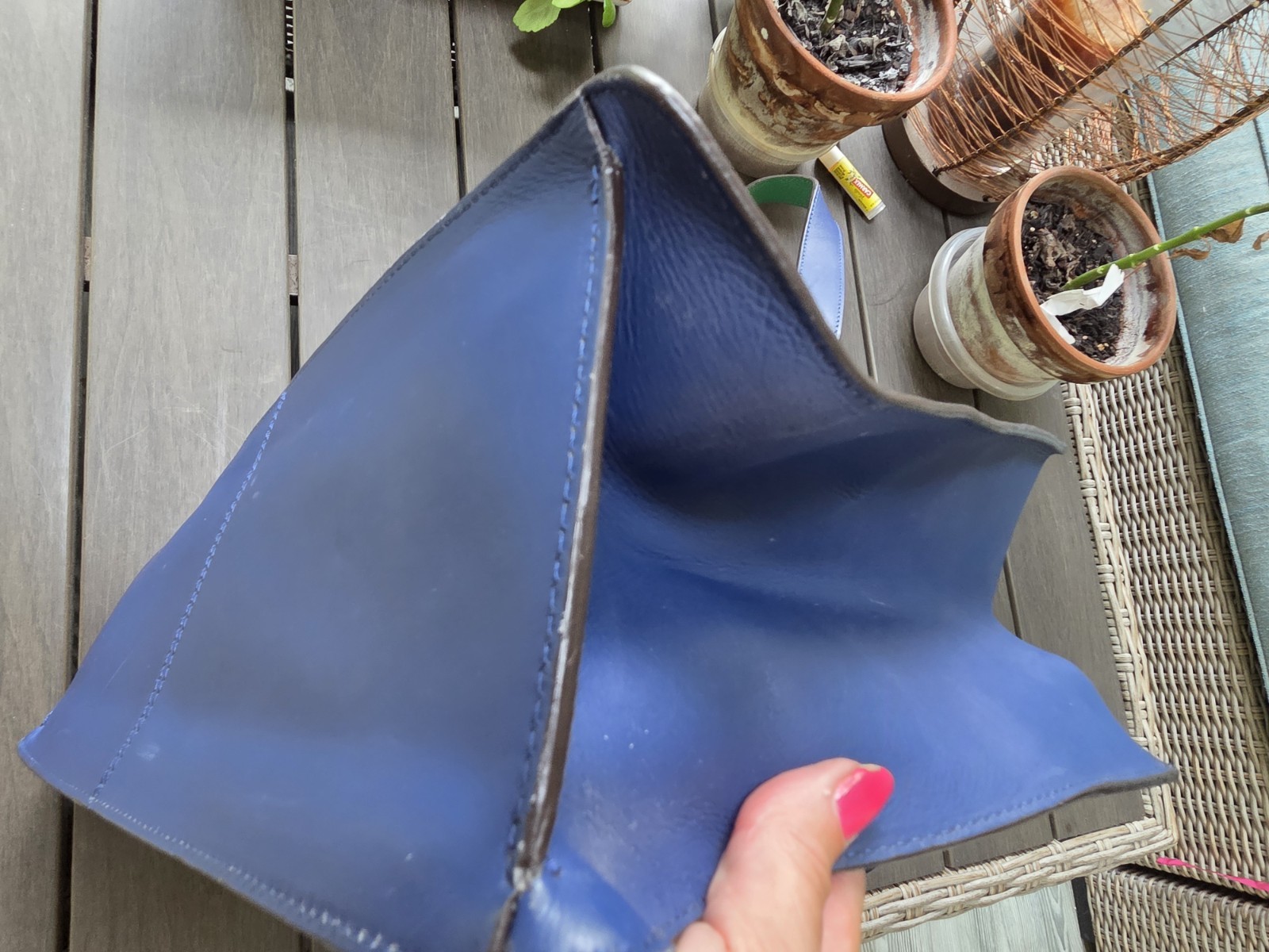 Blue & Green Colorblock Trapezoid Tote Bag Double Handles