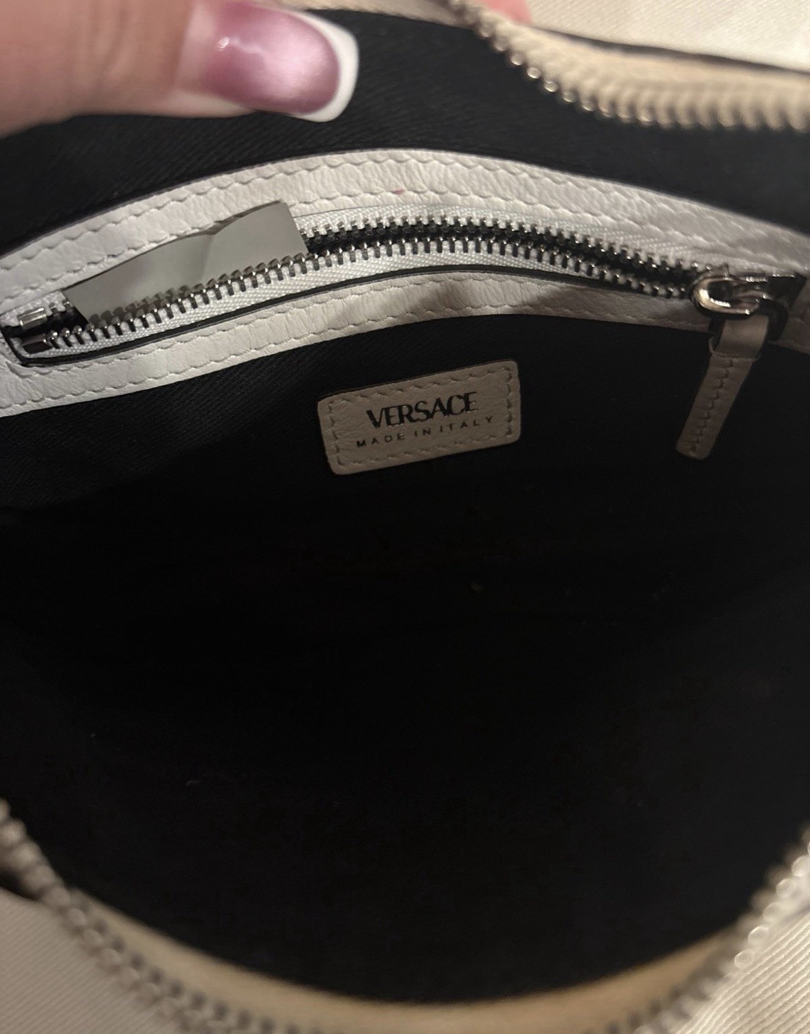 Versace Repeat La Medusa Mini Hobo Shoulder Bag White Calfskin Leather
