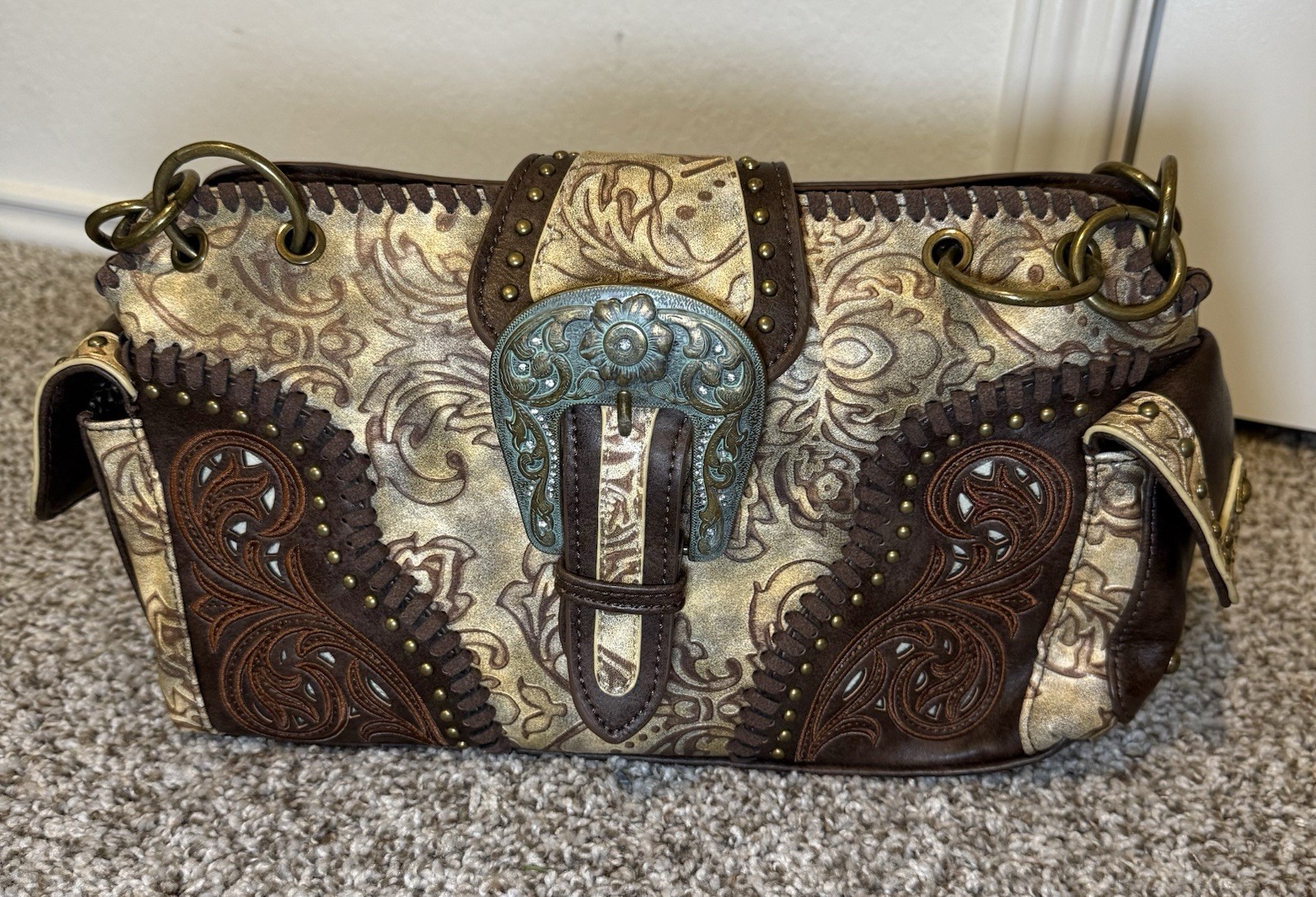 Montana West Select Western Shoulder Bag Buckle Chain Handle Brown Purse