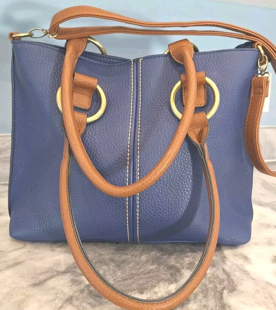 Clearance BLUE Adj Crossbody Shoulder Handbag Brass Decore Go Anywhere New