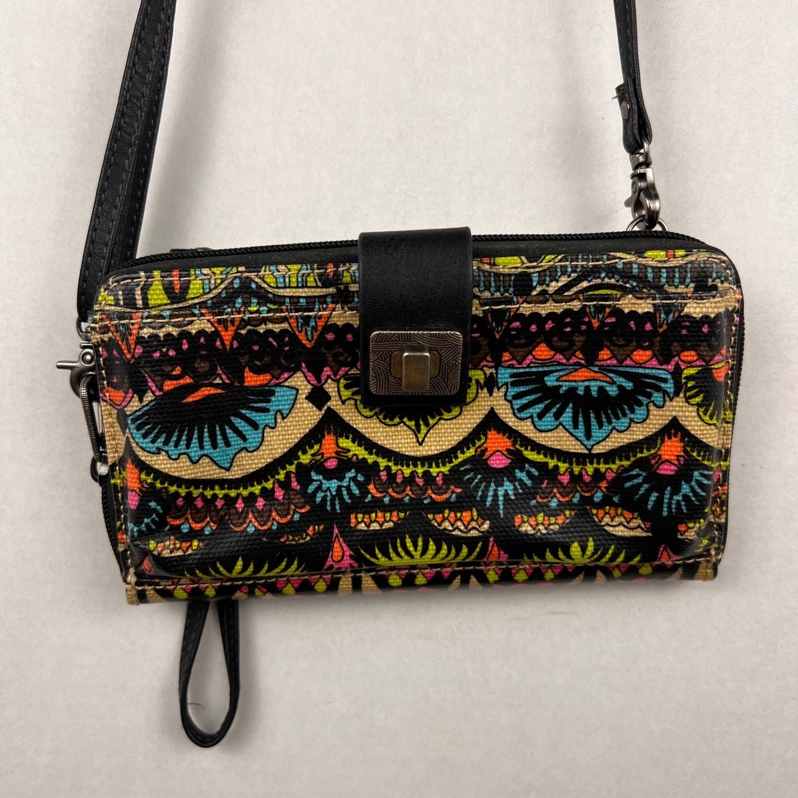 Sakroots Large Smartphone Crossbody Wallet Bag Tribal Multi Color Flower Power