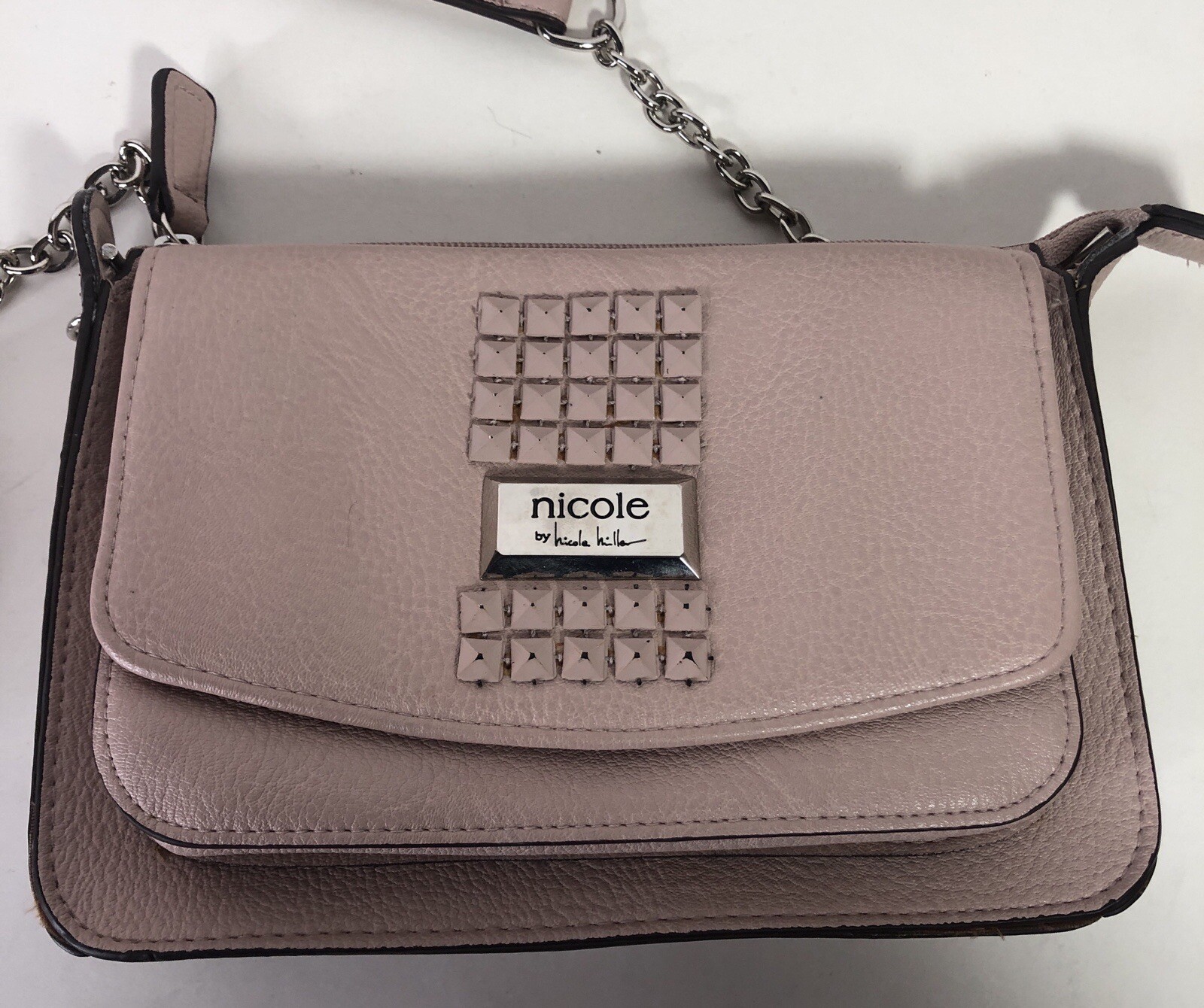 Nicole by Miller Cross Body Purse Bag Dusty Rose Pink w/ Chain Accents Zipper