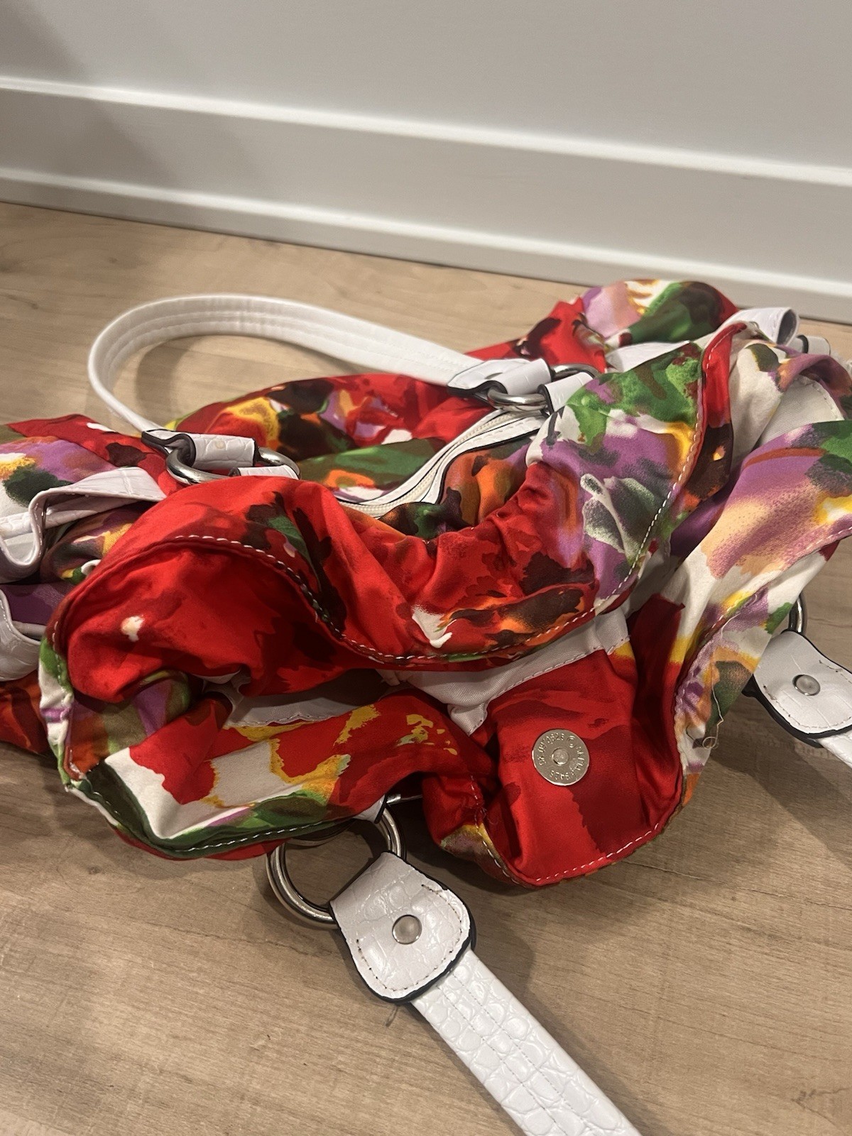 Wilsons Leather ELLIE Floral Fabric Croc Faux Leather Shoulder Bag Satchel Purse