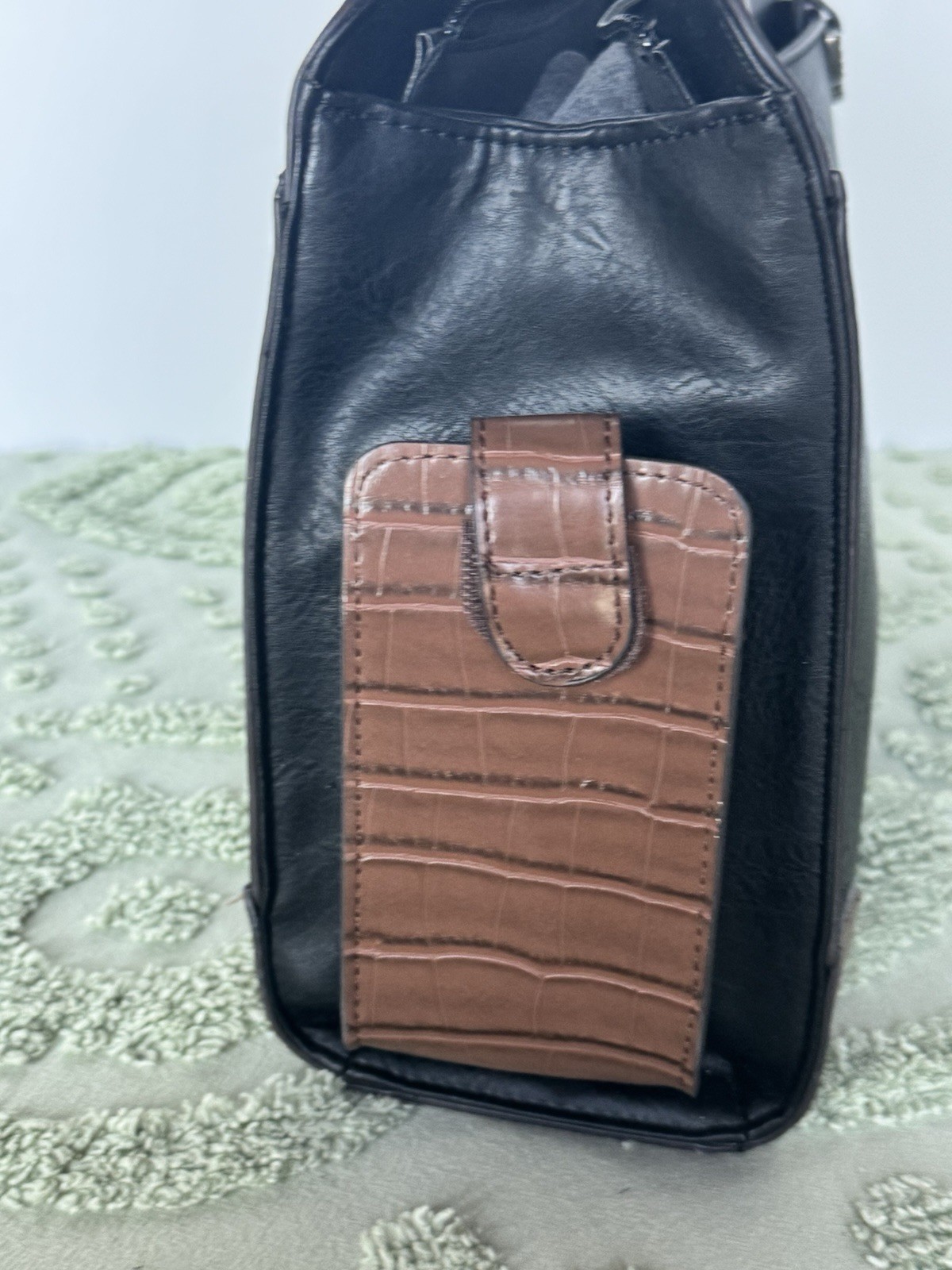 Bueno Of California Black Purse Handbag 8 Pockets Tote Bag Braided Strap
