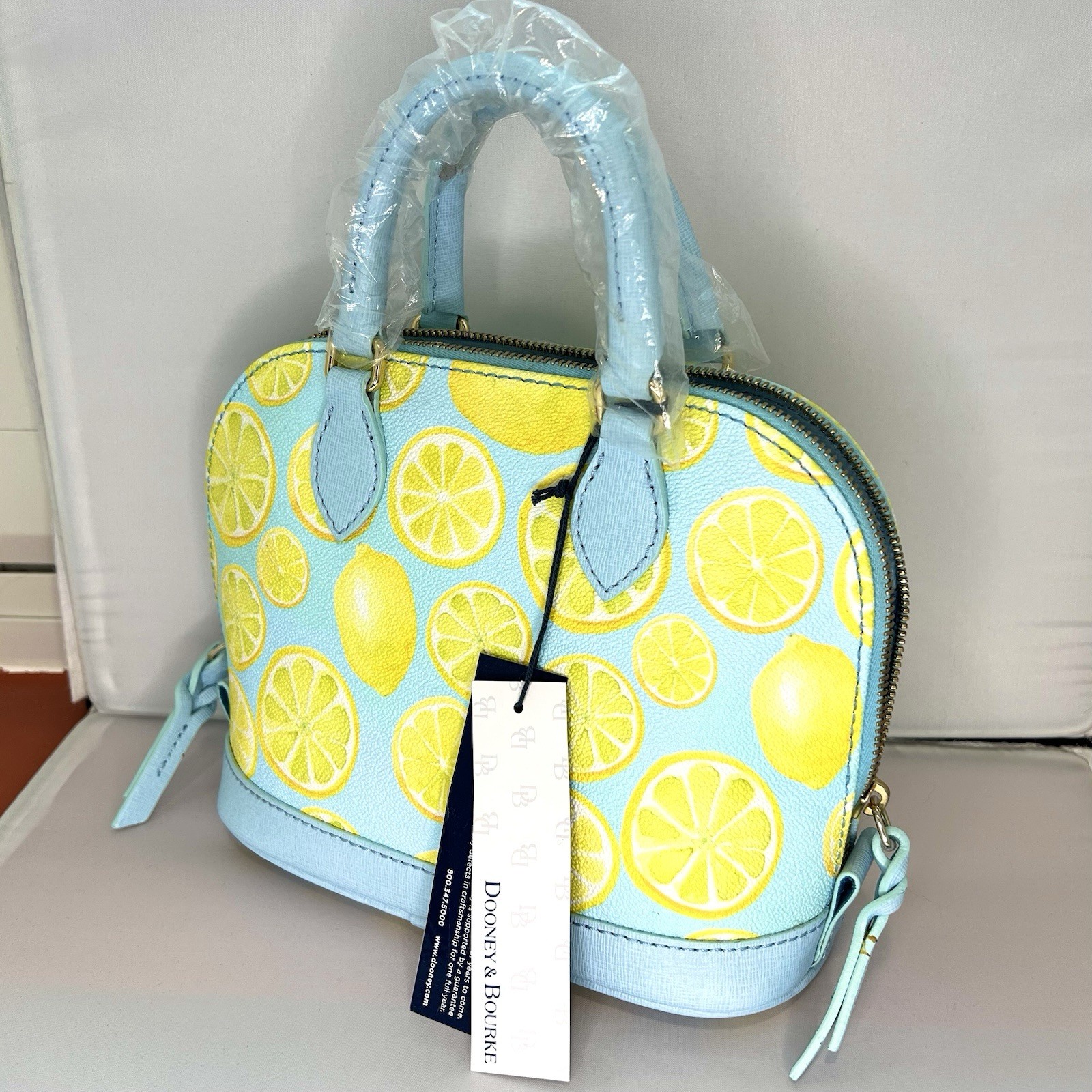 Rare Dooney Bourke Bitsy Bag Crossbody Lemon Sky Blue Purse New With Tags