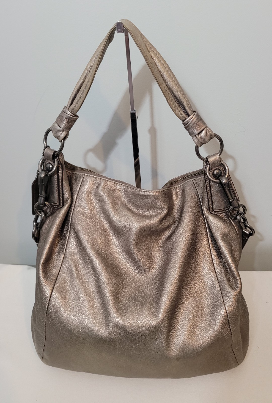 Coach Kristin Metallic Pewter Leather Hobo Crossbody Bag Shoulder Purse 14768