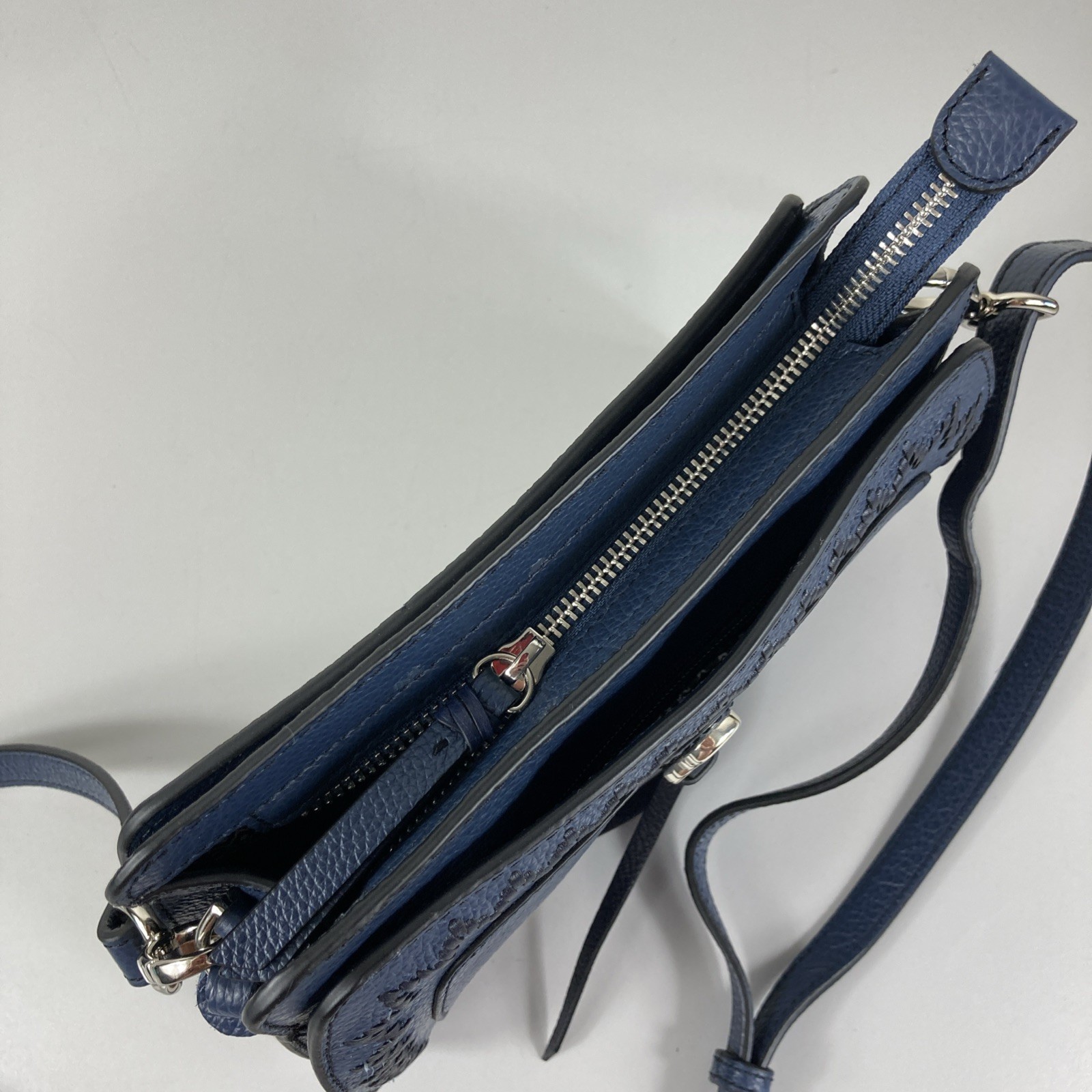 Brighton Interlok Collection Georgina Organizer Dark Blue Weave Crossbody Wallet