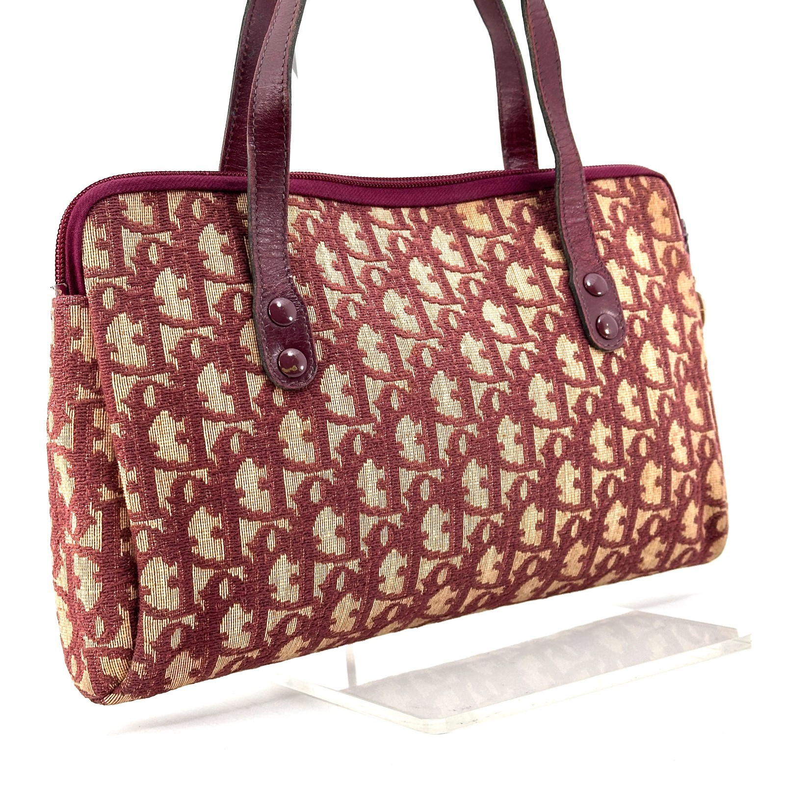 Christian Dior Vintage Trotter Handbag Bordeaux Red