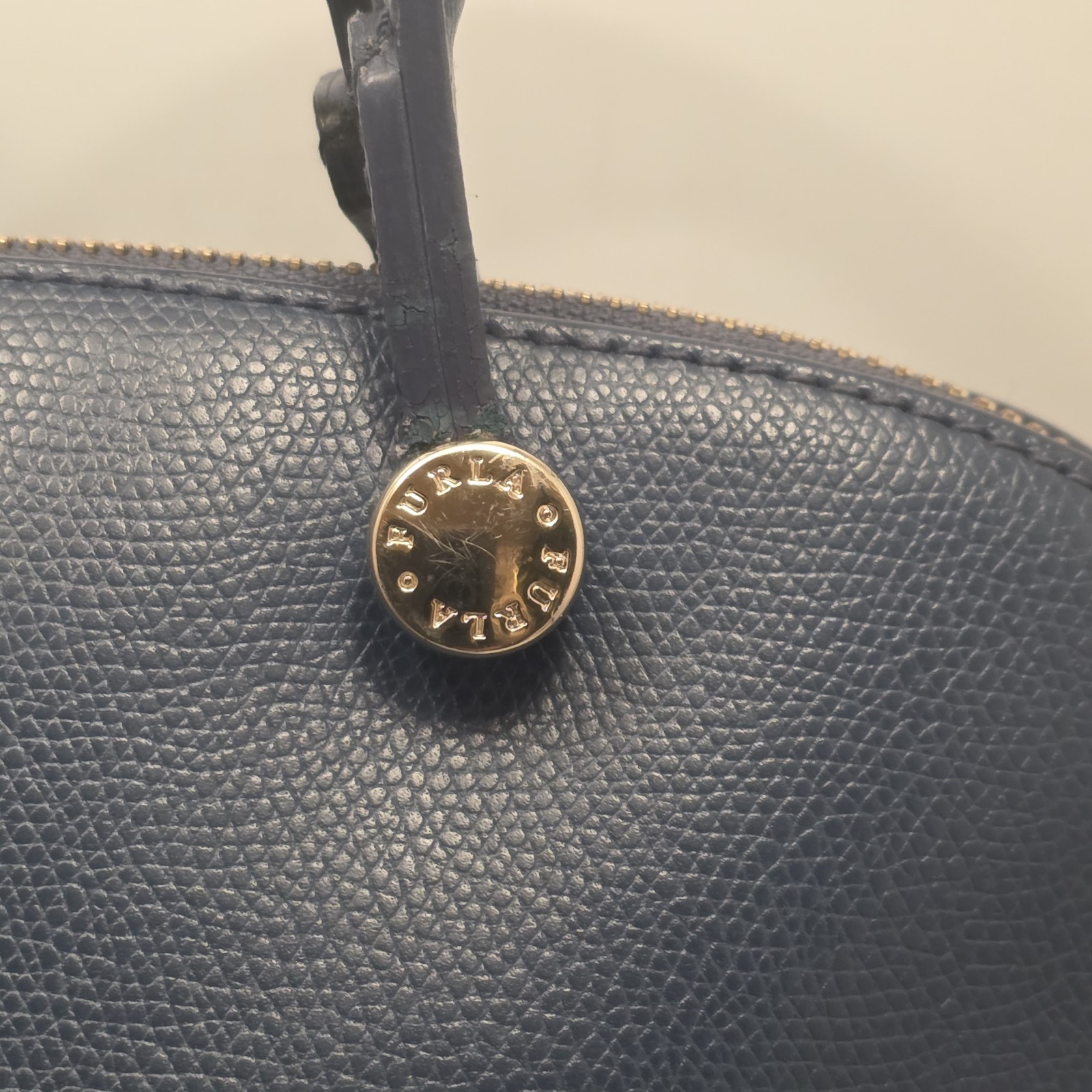 Furla Piper Dome M Satchel Crossbody Top Handle Hand Bag Leather Blue Cobalto