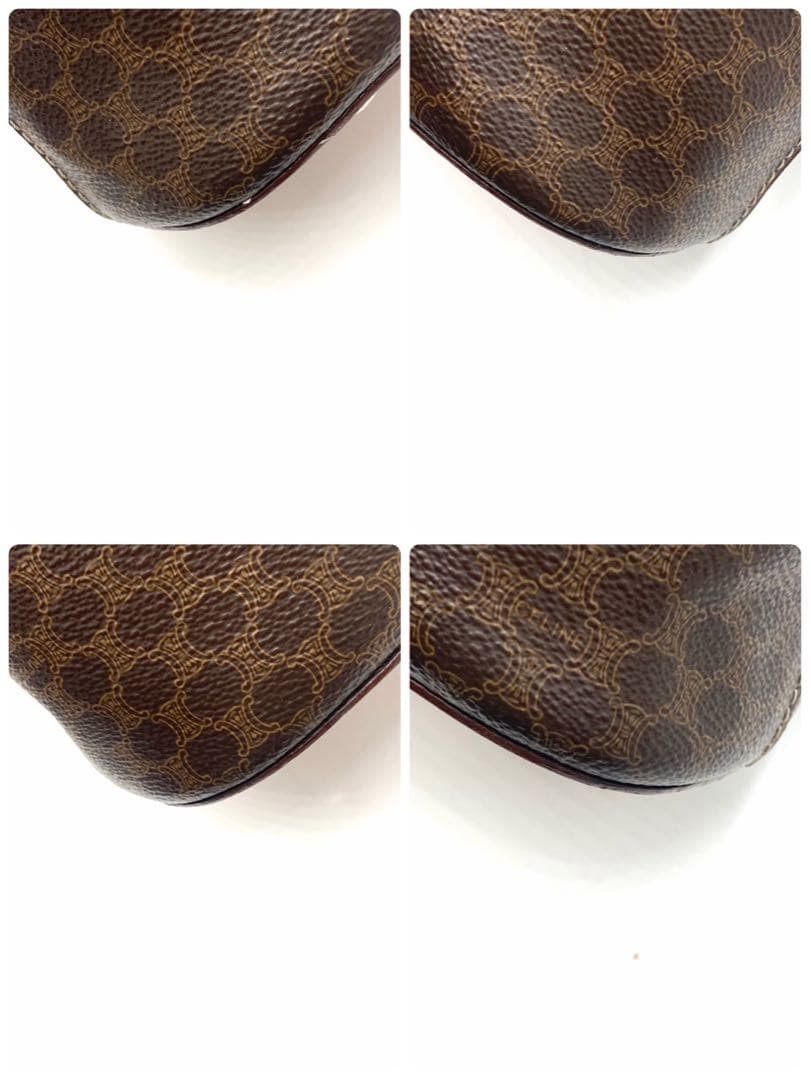 CELINE Macadam Pattern Hand Bag PVC Leather Dark Brown Classic Used From Japan