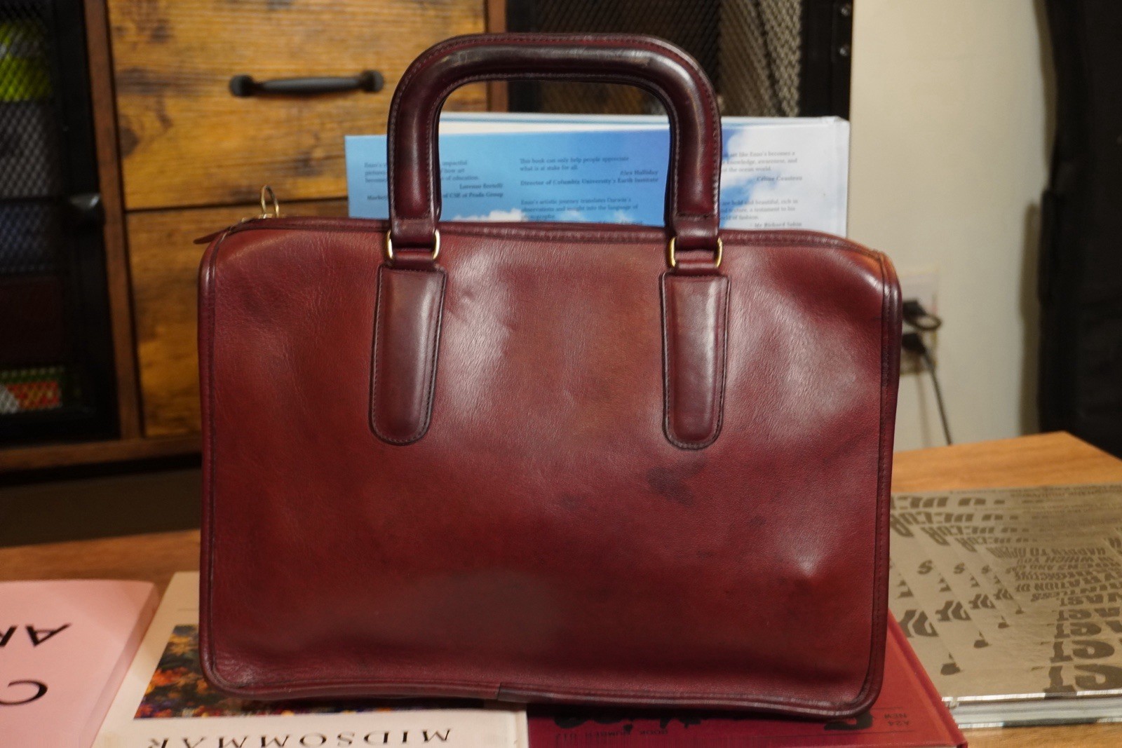 Vintage Coach Slim Satchel-Rare-Made In NYC-Red/Burgundy-Glove Tanned Leather.