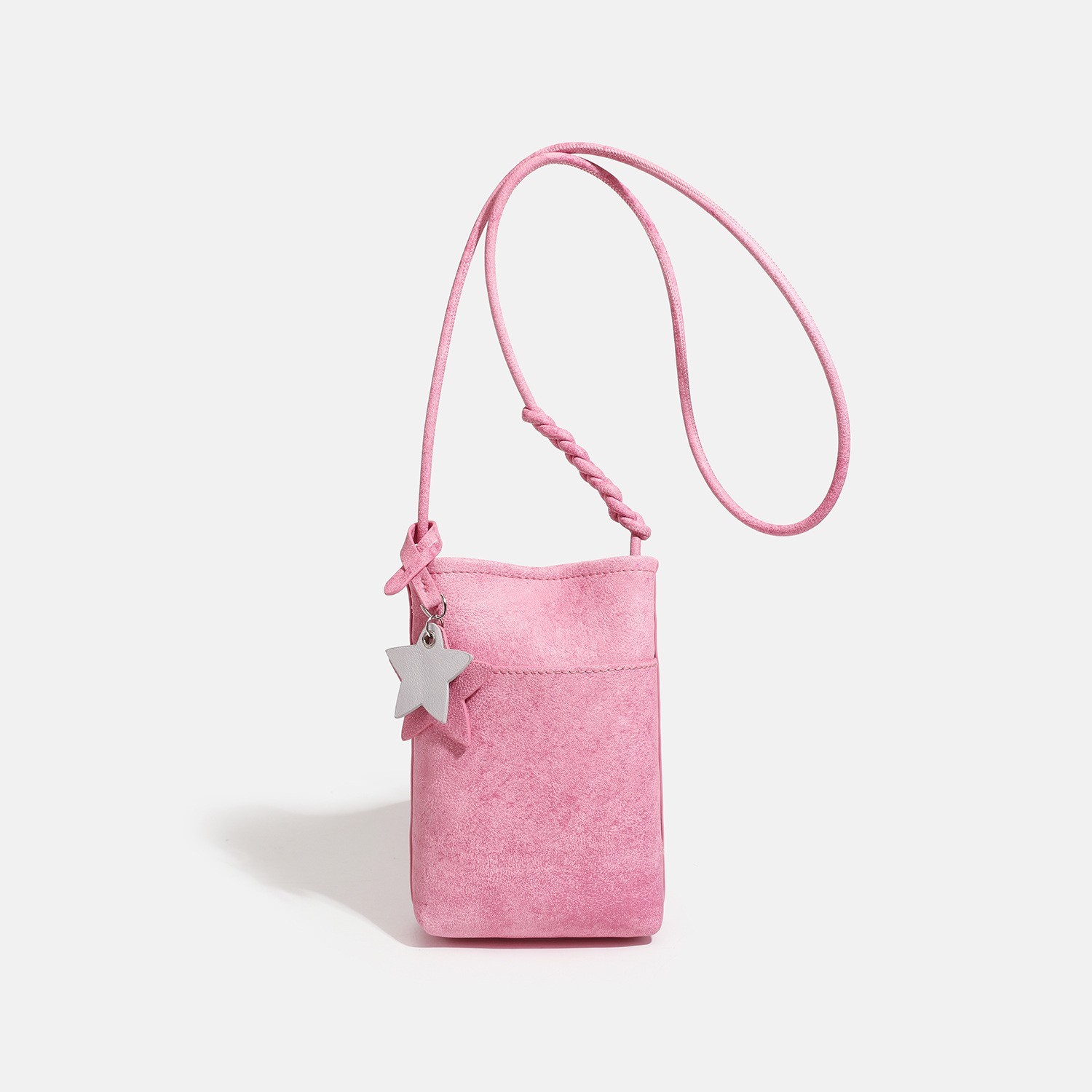 Pink Mini Crossbody Bag Womens Phone Shoulder Bag Faux Suede Star Charm