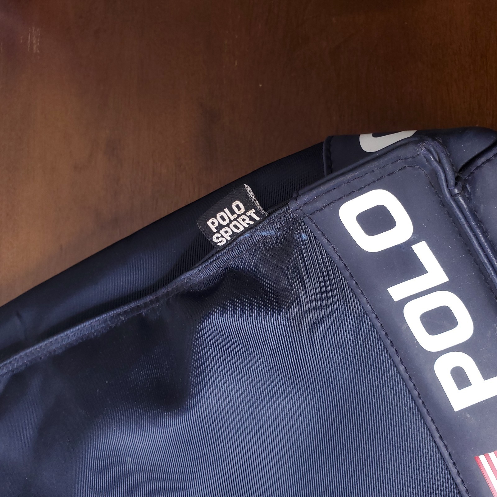Ralph Lauren Polo Sport Blue vinyl tote bag black 15″ x 12″ Vintage