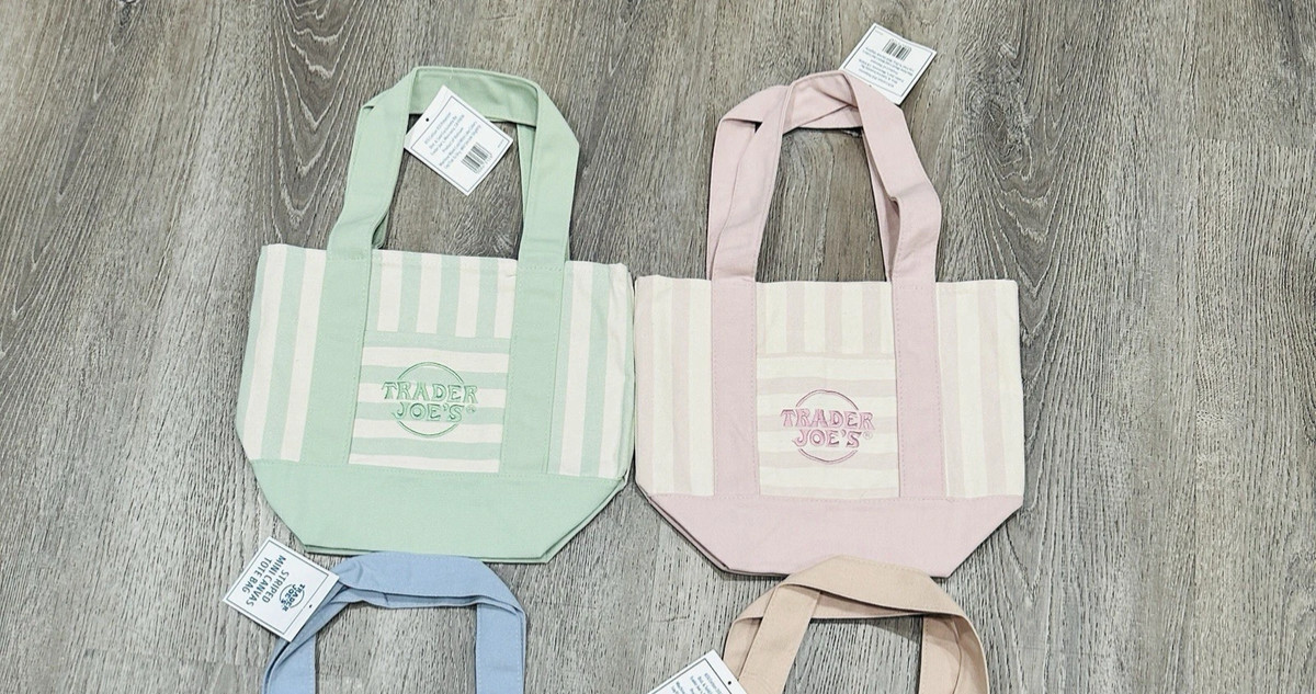 Brand New Trader Joes Striped Tote bags – pink/green