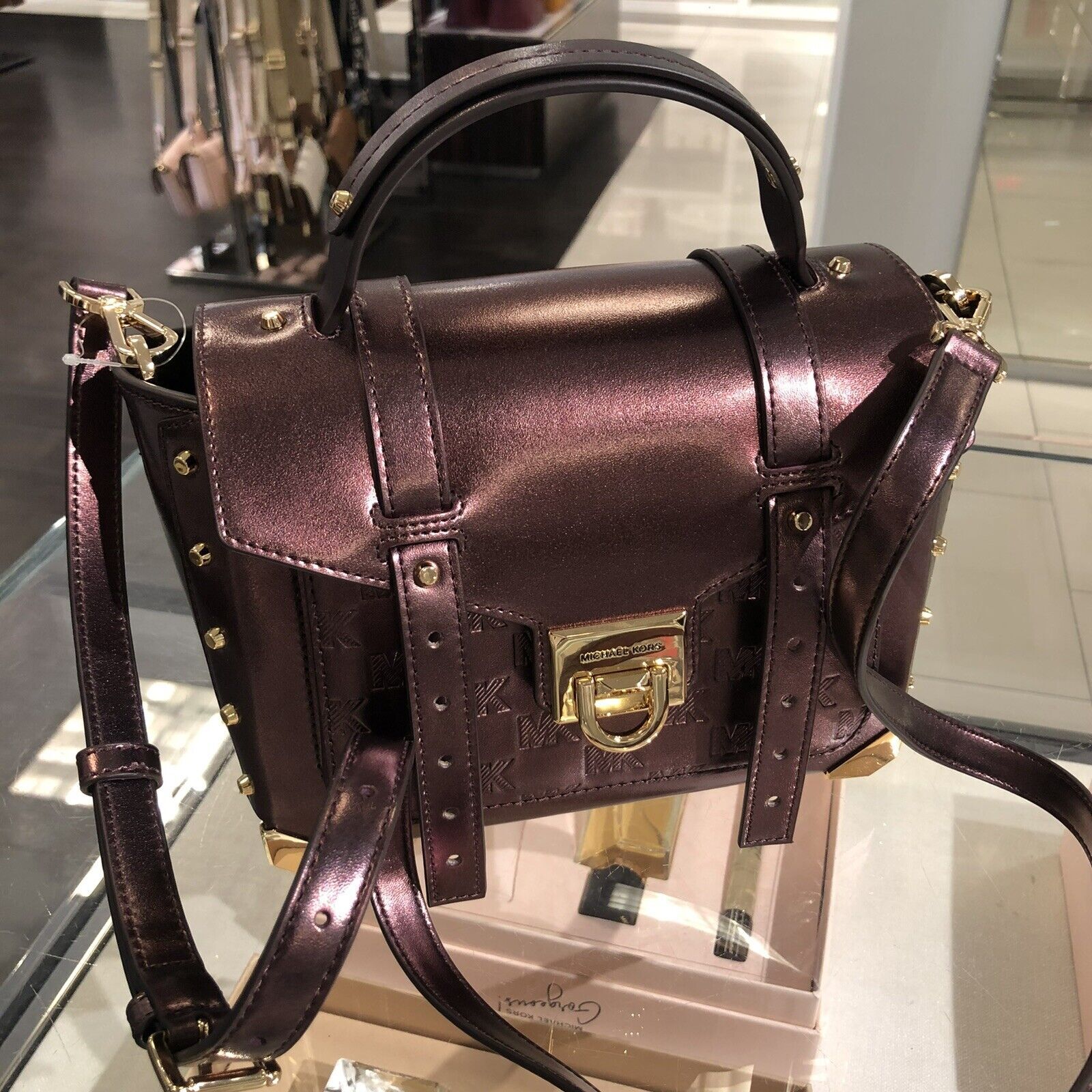 Michael Kors Manhattan Medium Leather or PVC Satchel Crossbody Handbag Purse Bag