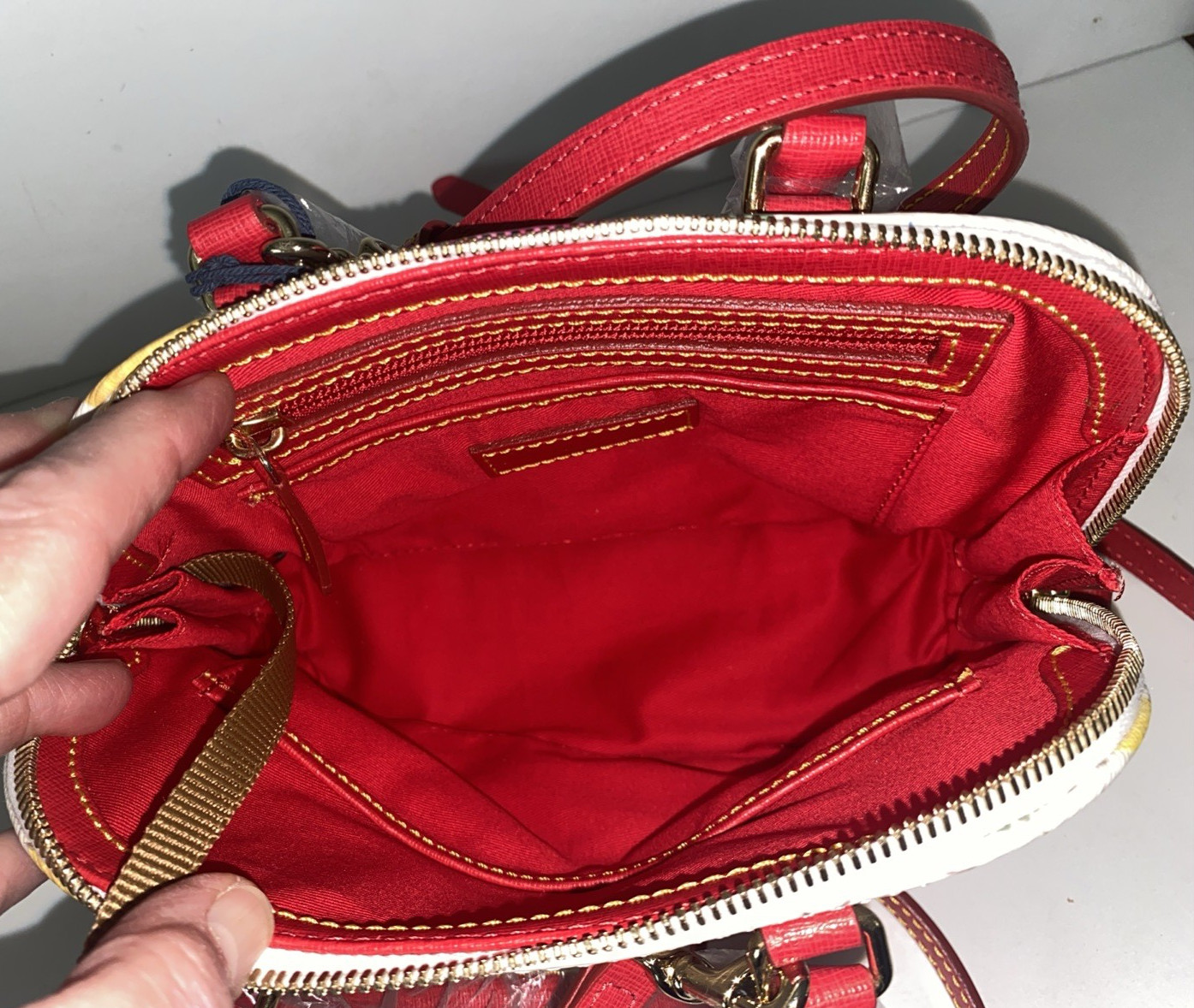 NWT Dooney & Bourke Small Bitsy Bag Cupcakes Purse Red accents cross body