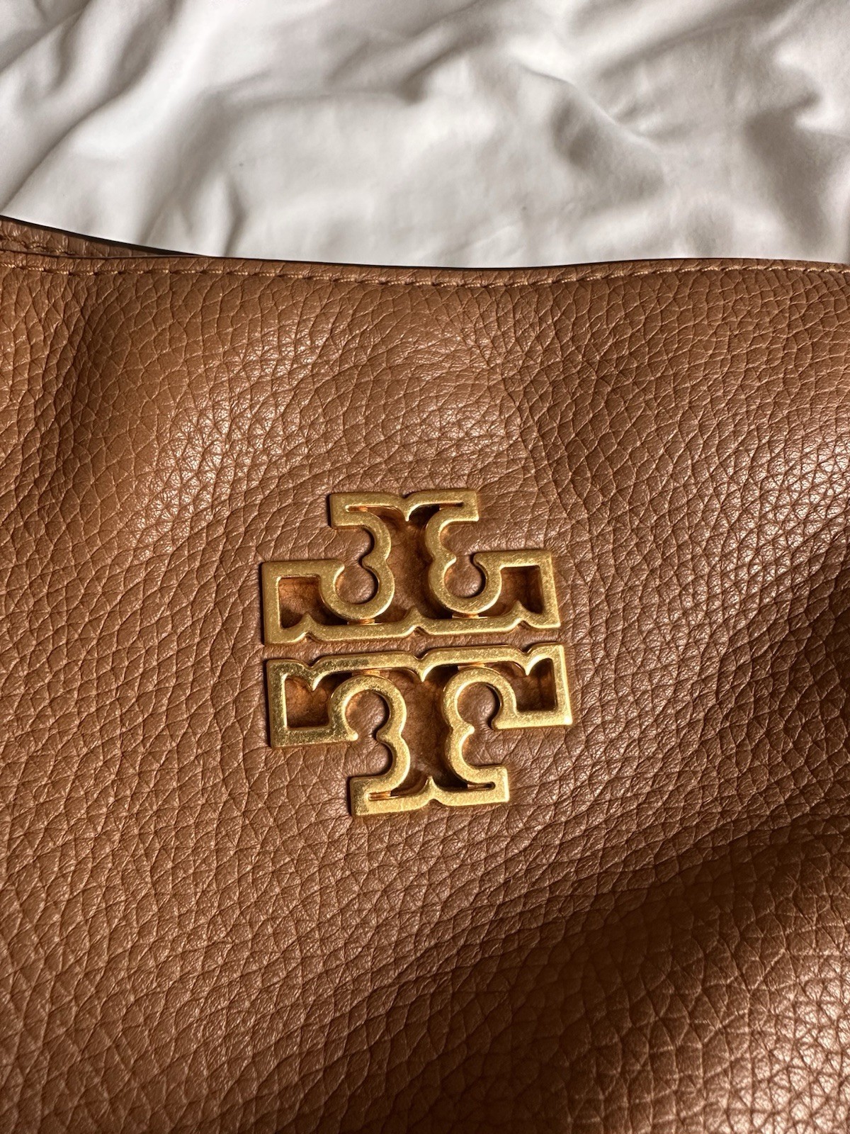 Tory Burch Large Brown Pebbled Shoulder Bag Gold Chain Zip Detachable Strap