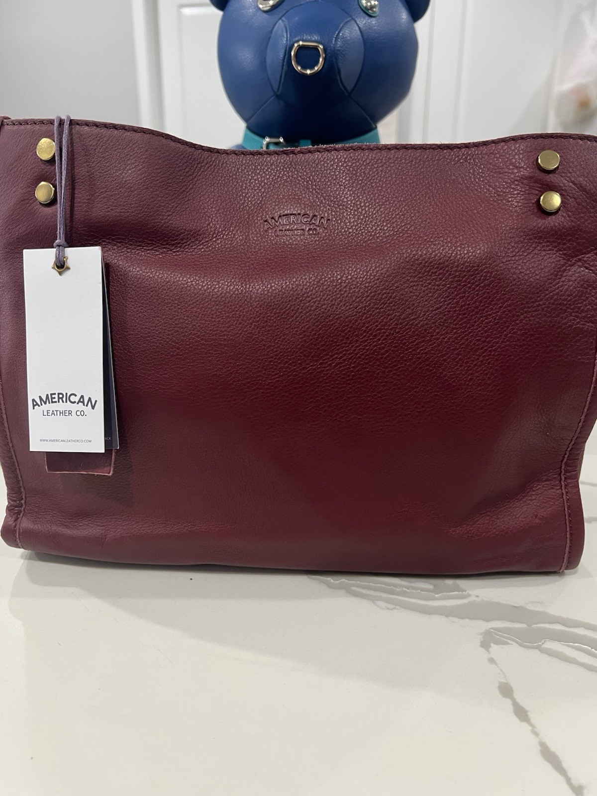 American Leather Co. Burgundy Medium Shoulder Bag Gold Hardware Zip Snap Studded