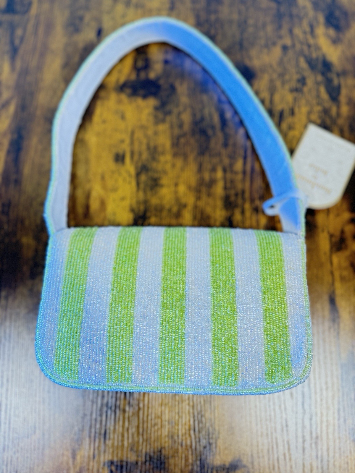 Viral Made In India Beaded Yellow Tulip Purse With White And Green stripes