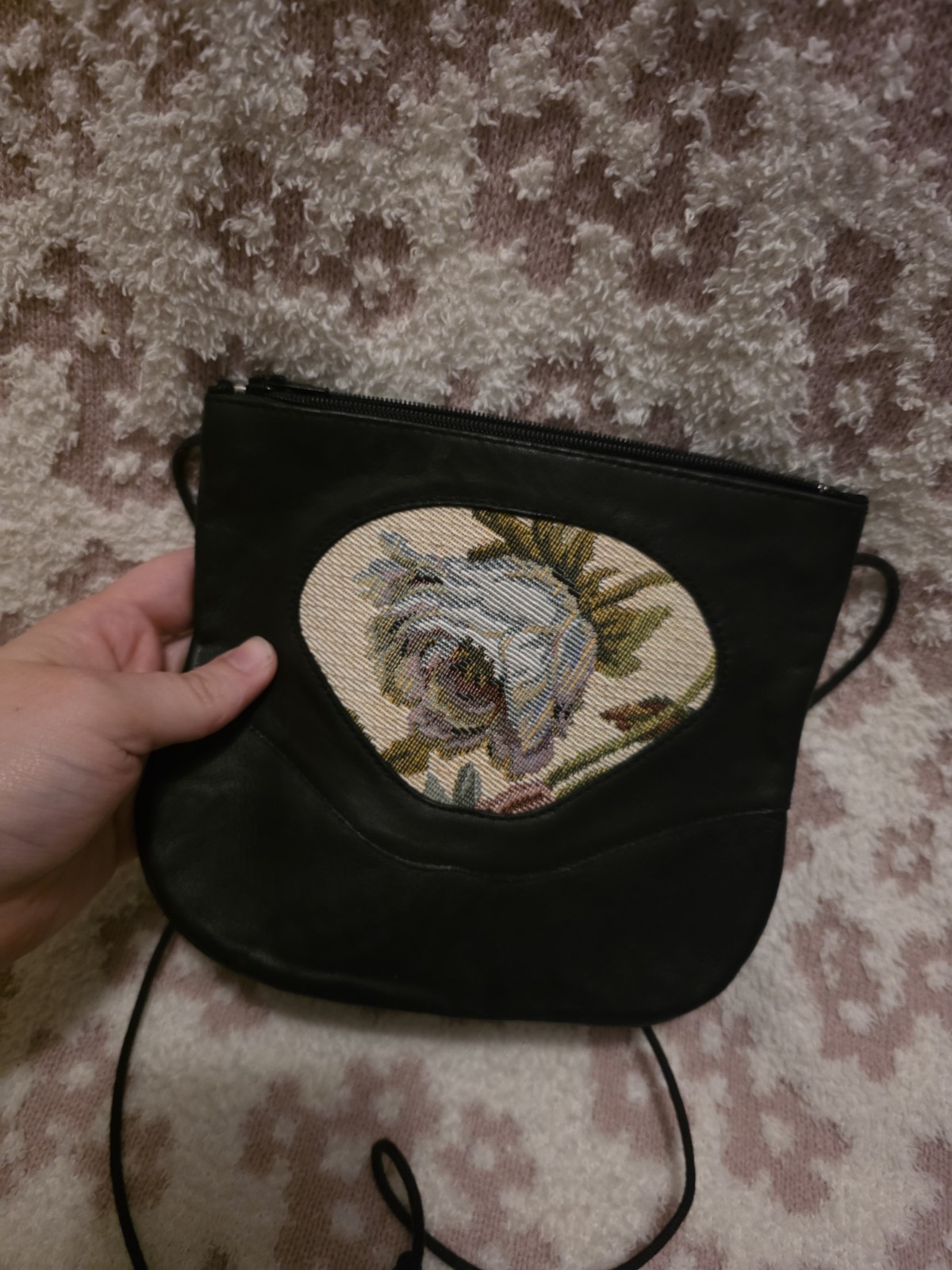 Small Black Floral Crossbody Adjustable Detachable Strap needlepoint