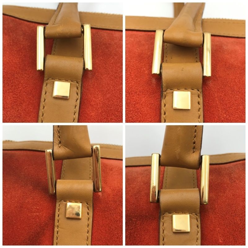 Authentic GUCCI Mini Boston Handbag Suede Leather G Logo Pattern 27.5cm Damaged