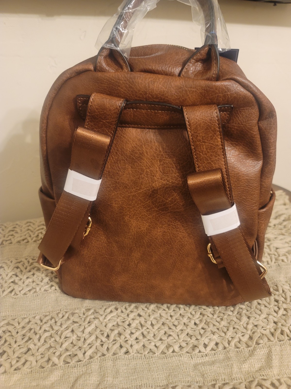 DS Bags Brown Solid Backpack Top Handle Zip Closure Front Zip Pocket Gold HW