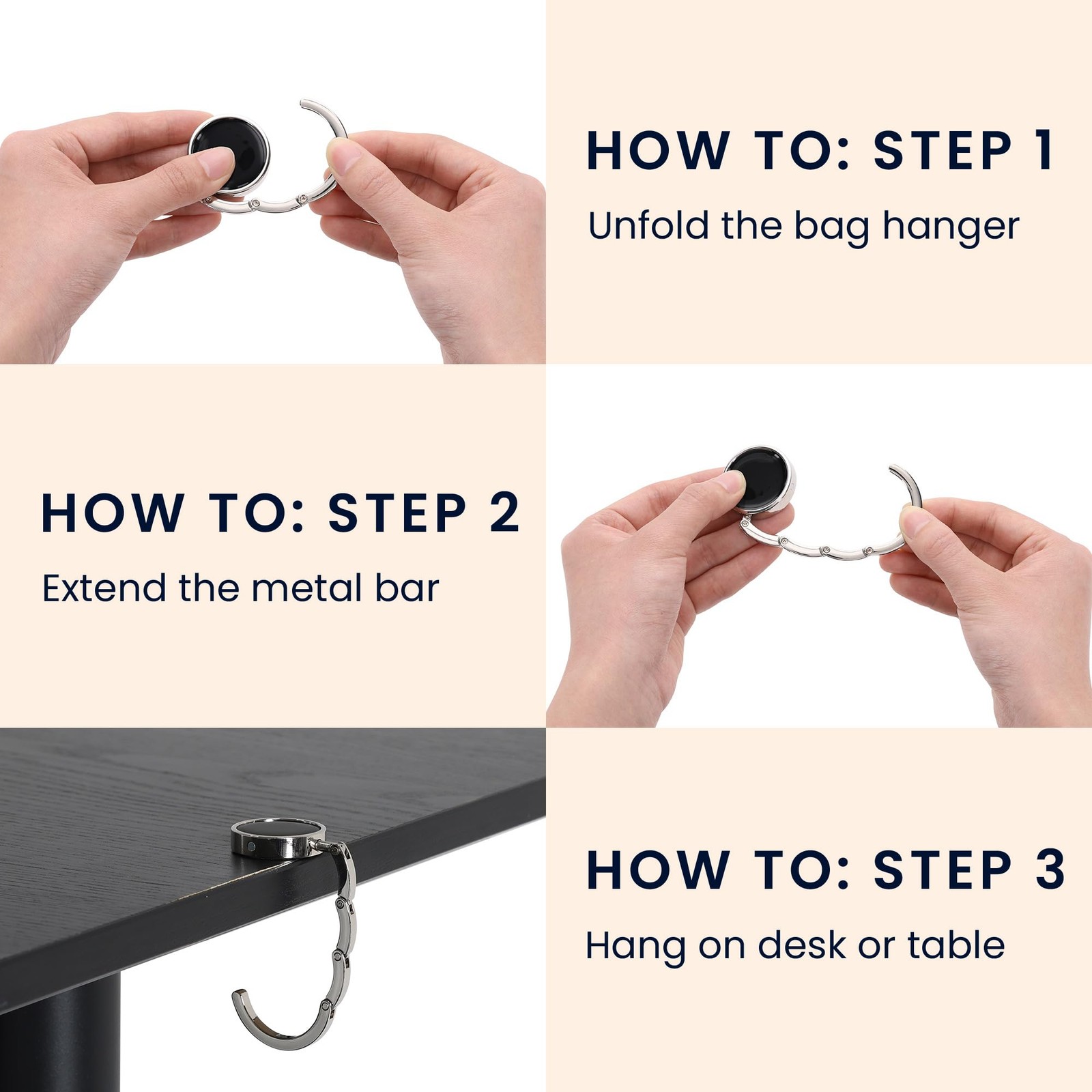 kwmobile Purse Hook for Table – Set of 2 Holder – Folding Handbag Black