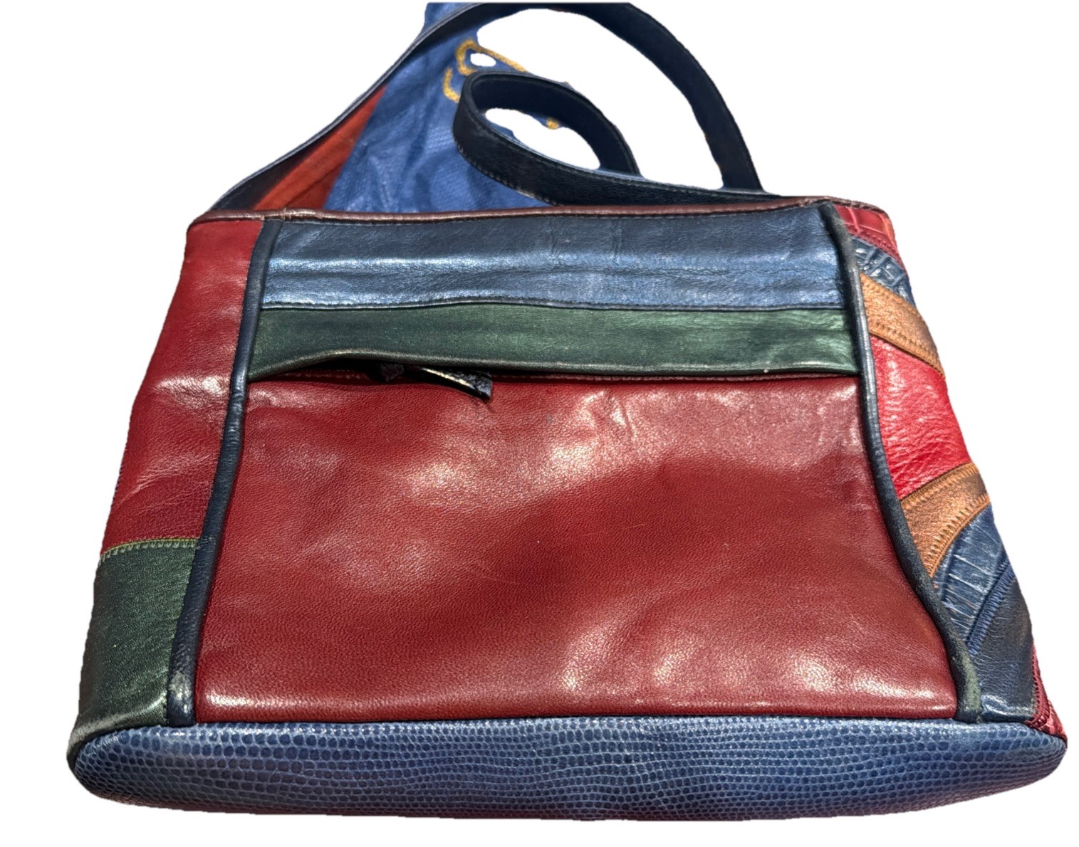 VTG Sharif USA Blue Purple Jewel Patchwork Bag Purse Leather Great Cond. Bag