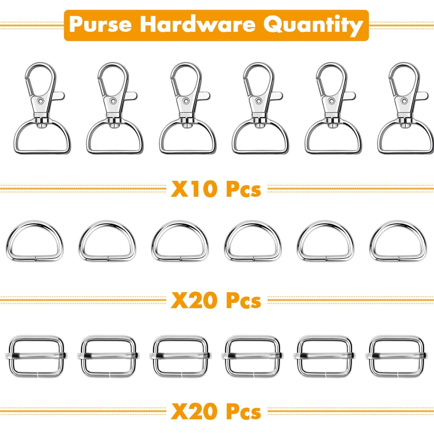 PAXCOO Purse Hardware, 50pcs Swivel Hook with D Rings for 3/4 Inch, Silver