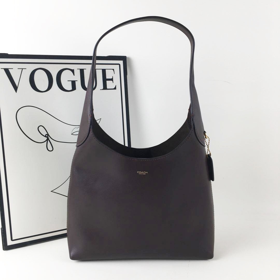COACH CU068 Brooklyn Shoulder Bag 28 Grain Leather Dark Brown outlet New F/S