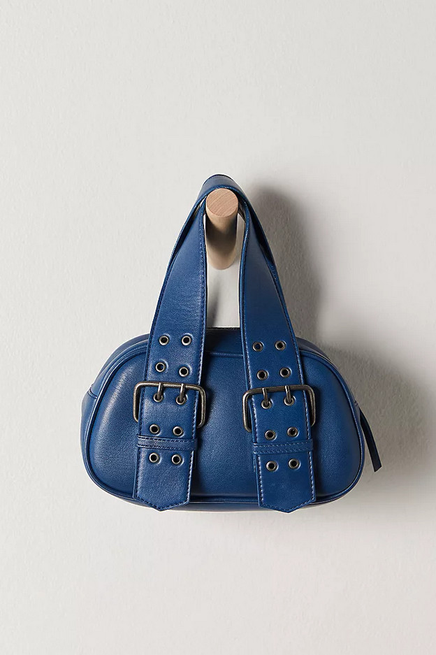 NEW FREE PEOPLE BLUE LEATHER SAY YES BUCKLE BAG