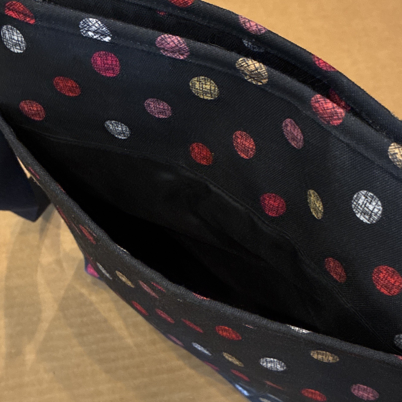 Vera Bradley Polka Dot Crossbody Bag Black Multicolor Zip, Adjustable Strap