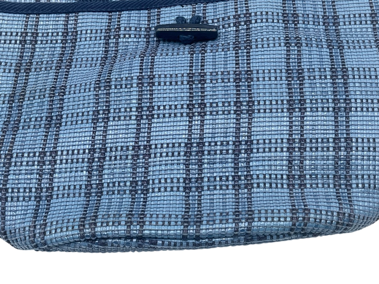 Vintage Liz Claiborne Blue Plaid Woven Mini Tote Bag Handbag Toggle Closure Y2K