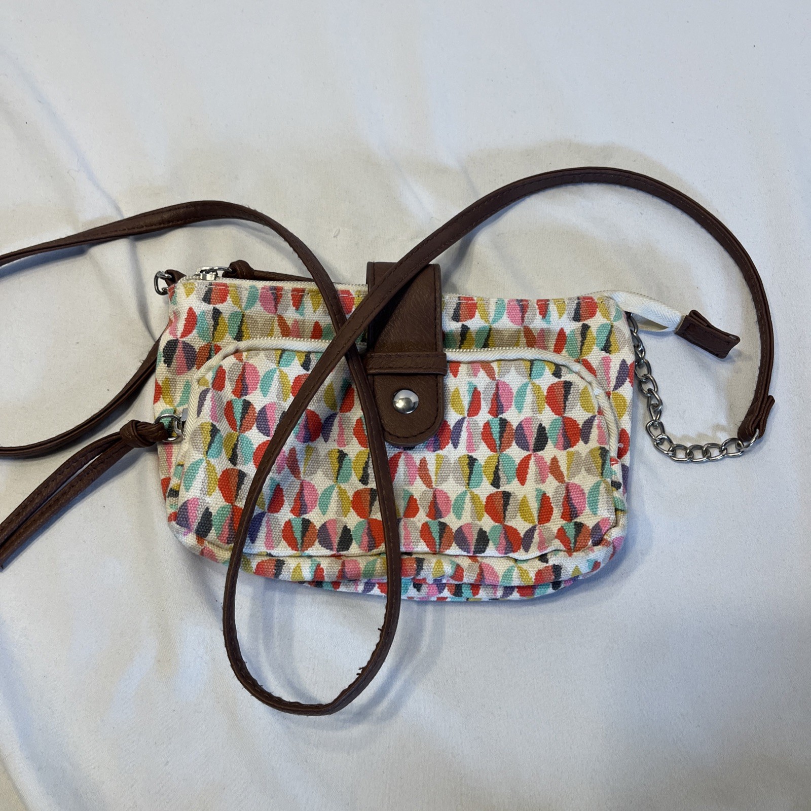 Small Crossbody Bag Colorful Geometric Design 8 x 5 Inches Zip Shut
