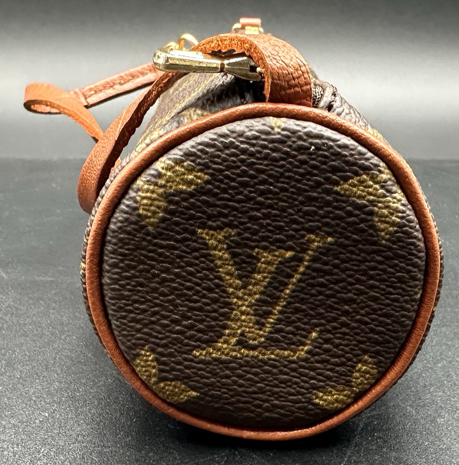 Louis Vuitton Monogram Brown Papillon Accessory Pochette Pouch Bag Cylinder 6.5”