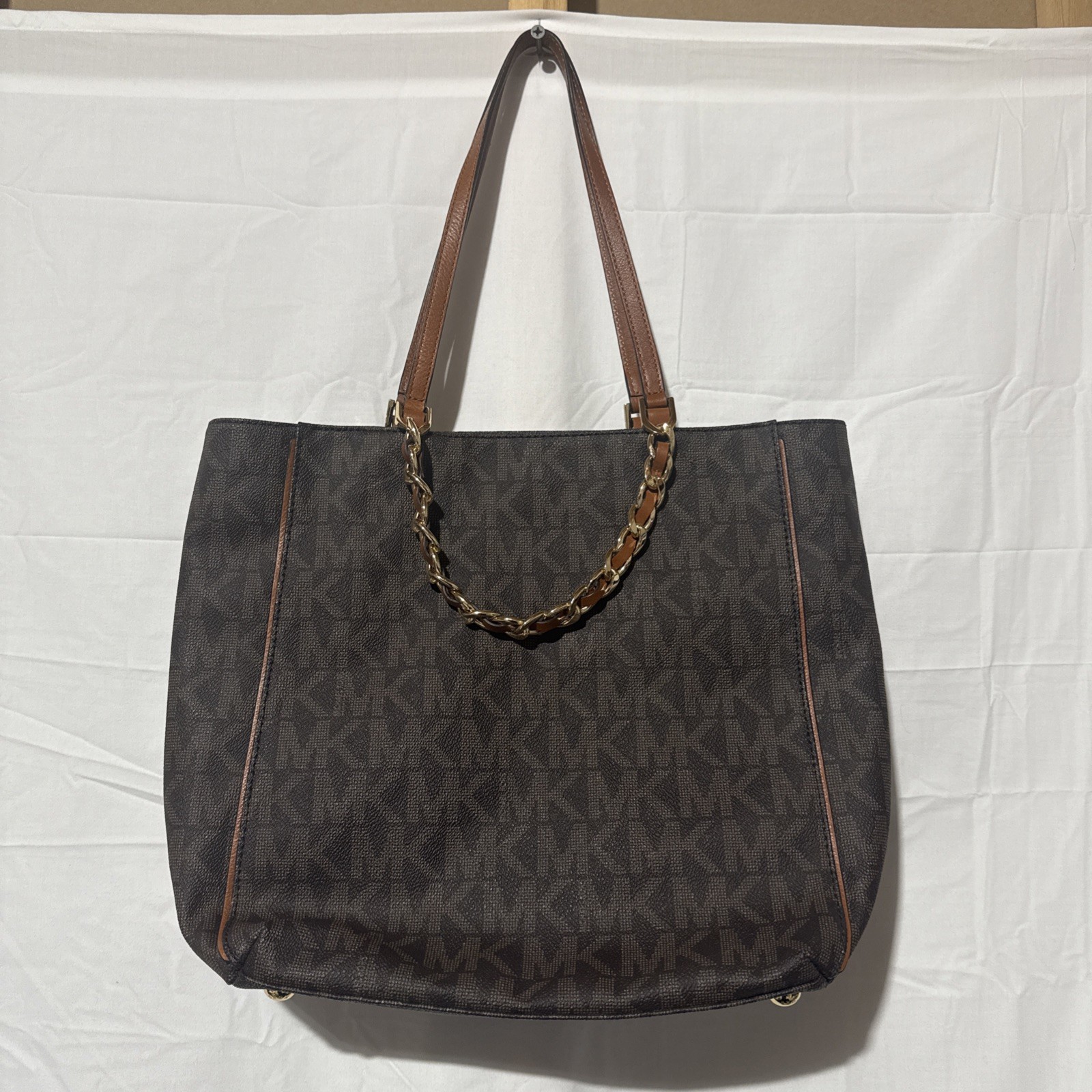 Michael Kors Harper North/South Tote Bag Purse Canvas Leather Trim