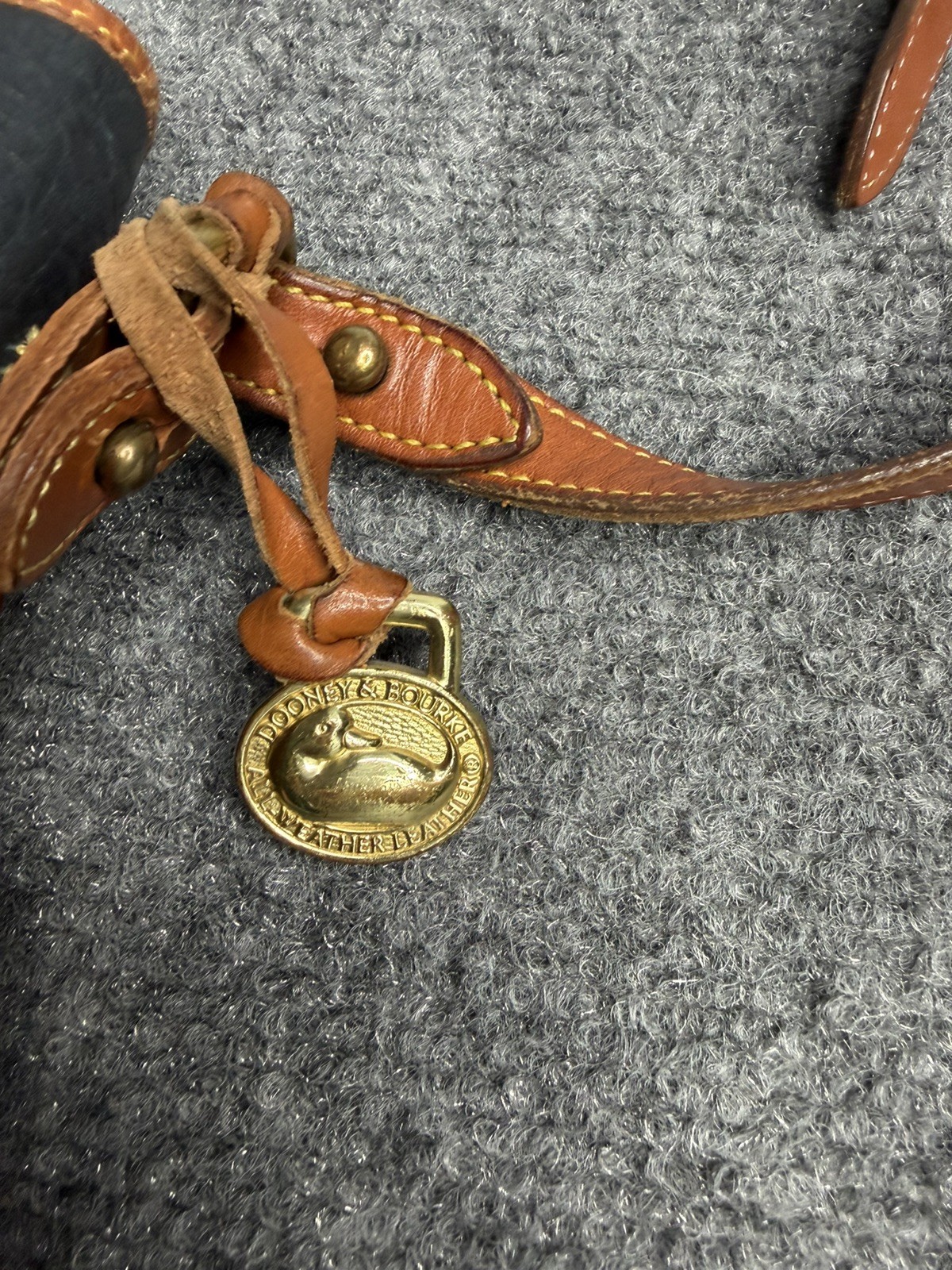 Dooney & Bourke Vintage Navy Blue and Tan Leather Equestrian USA Crossbody Bag