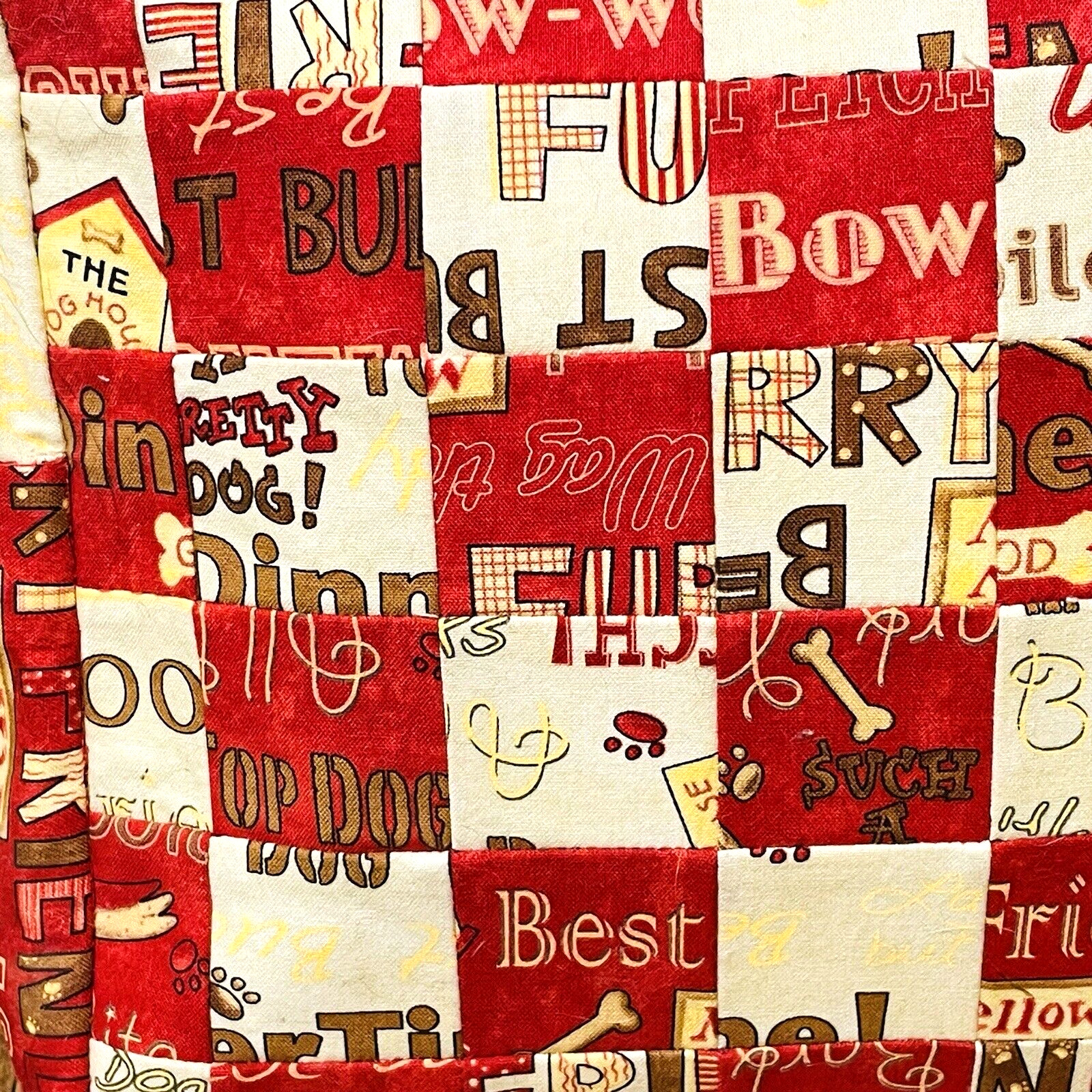 Crossbody Tote Bag Dog Pet Puppy Paw Handmade Cotton Fabric 10″ Red Yellow
