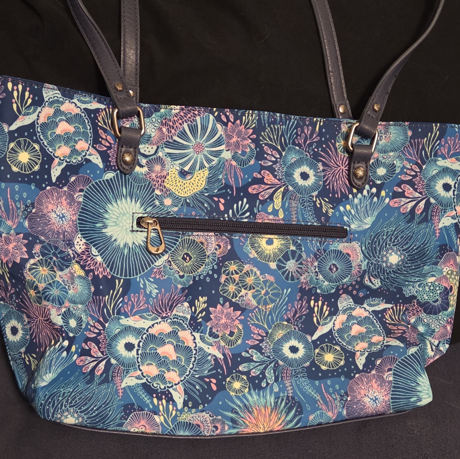 Sakroots Blue Pink Green Floral Tote Double Handles Zip Top Pockets Lined Charm