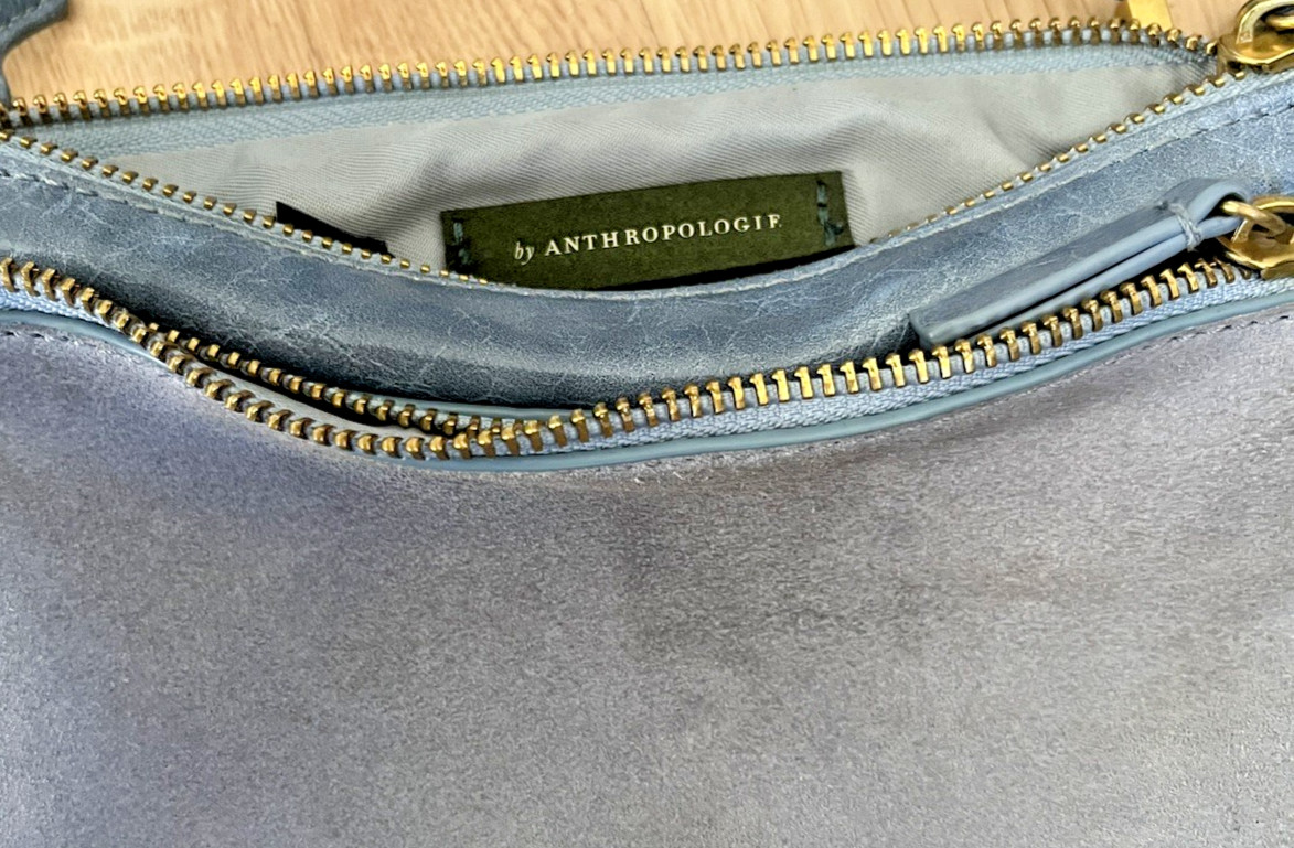 Anthropology Blue Suede/Faux Leather Crossbody Purse or Fanny Bag