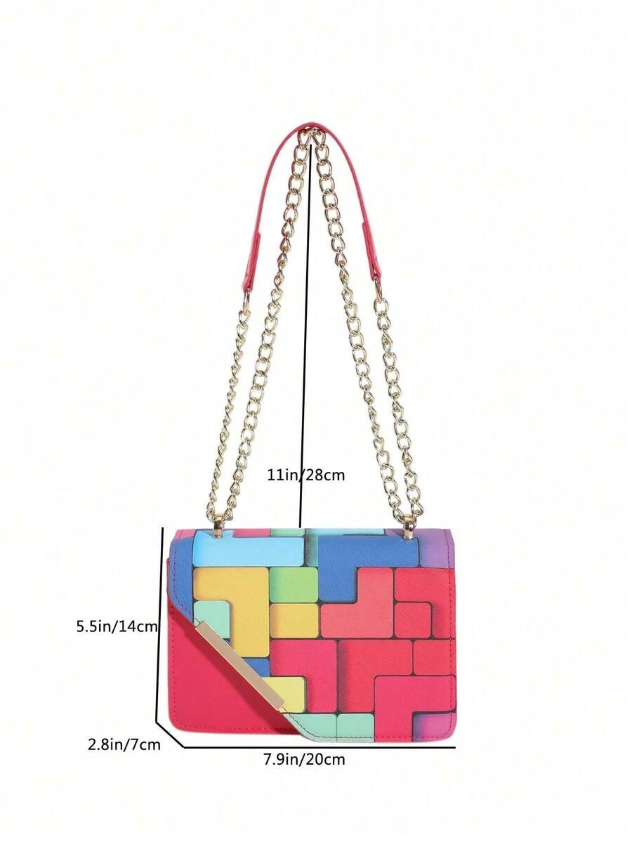 Mini Colorblock Ruched Crossbody Bag Women Metal Chain Shoulder Square Purse
