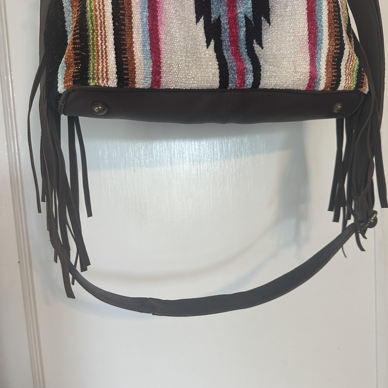 Montana Co Tote Bag Womens Large Southwestern Wool Leather Fringe Boho Purse