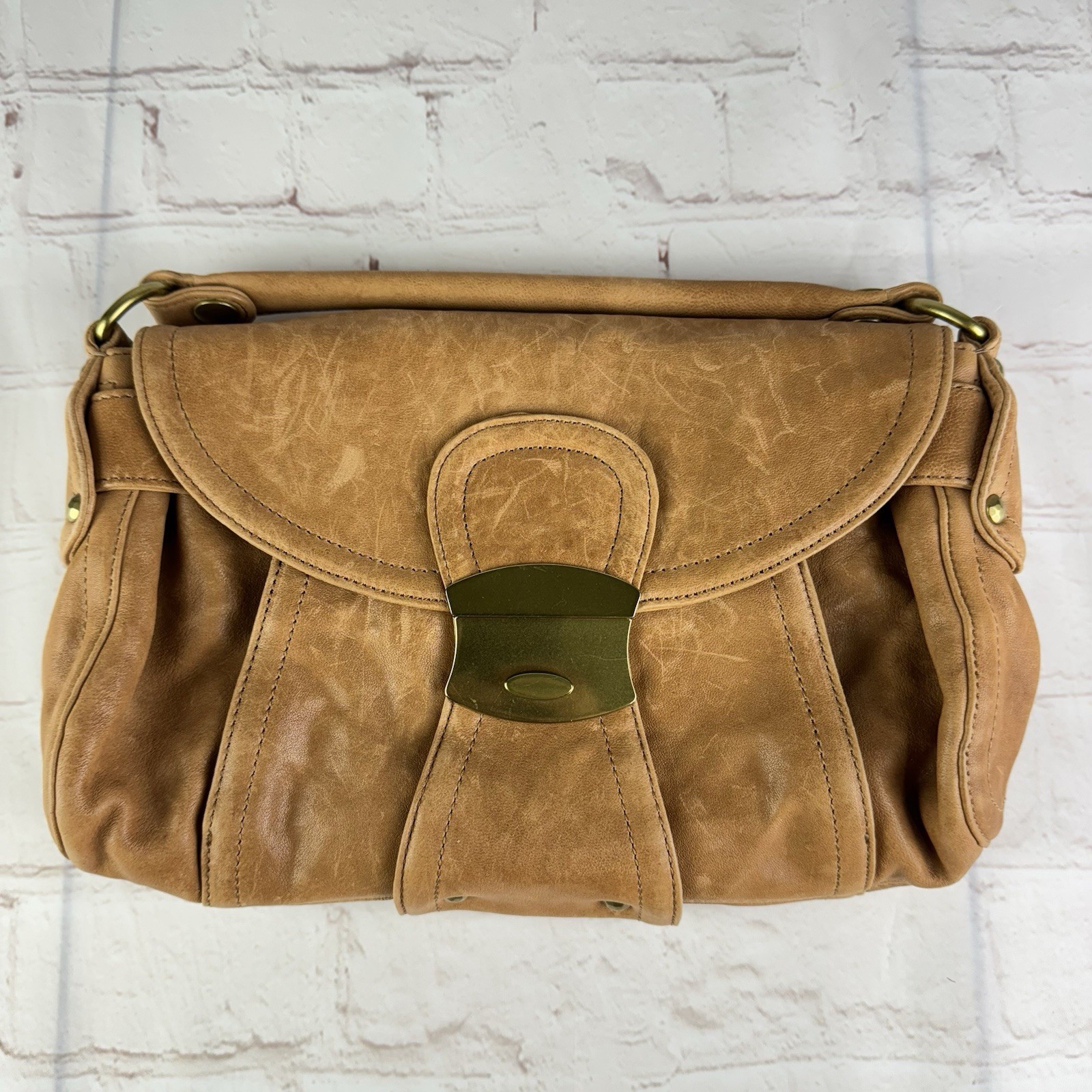 Vintage Kooba Brown Tan Leather Slouchy Grunge Boho Hippie Shoulder Purse Bag