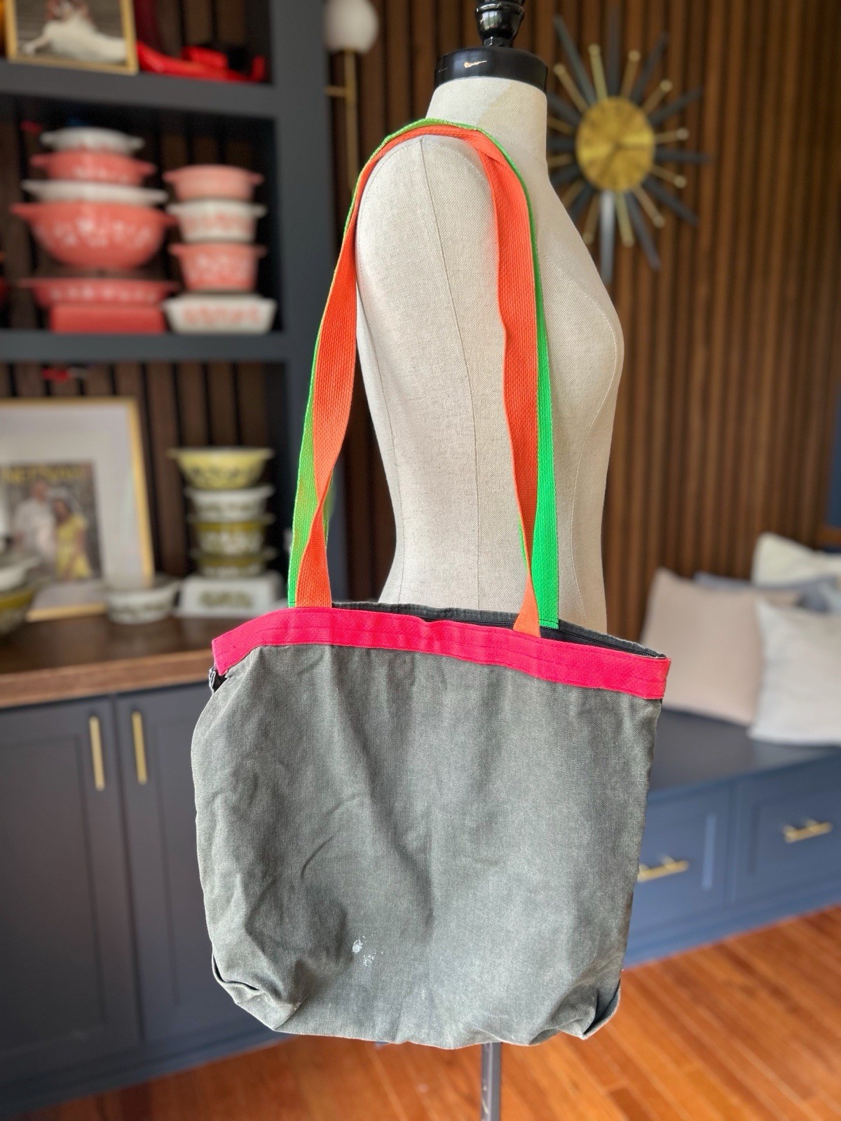 Cancun Mexico Bag Vintage Miro Neon Fish Black Elastic Tropical Canvas Tote