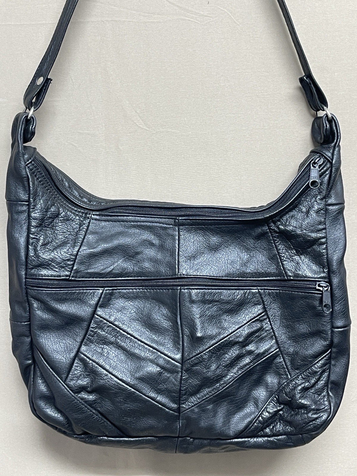 Vintage Patchwork Black Genuine Leather Hobo Bag Shoulder Bag Handbag Purse