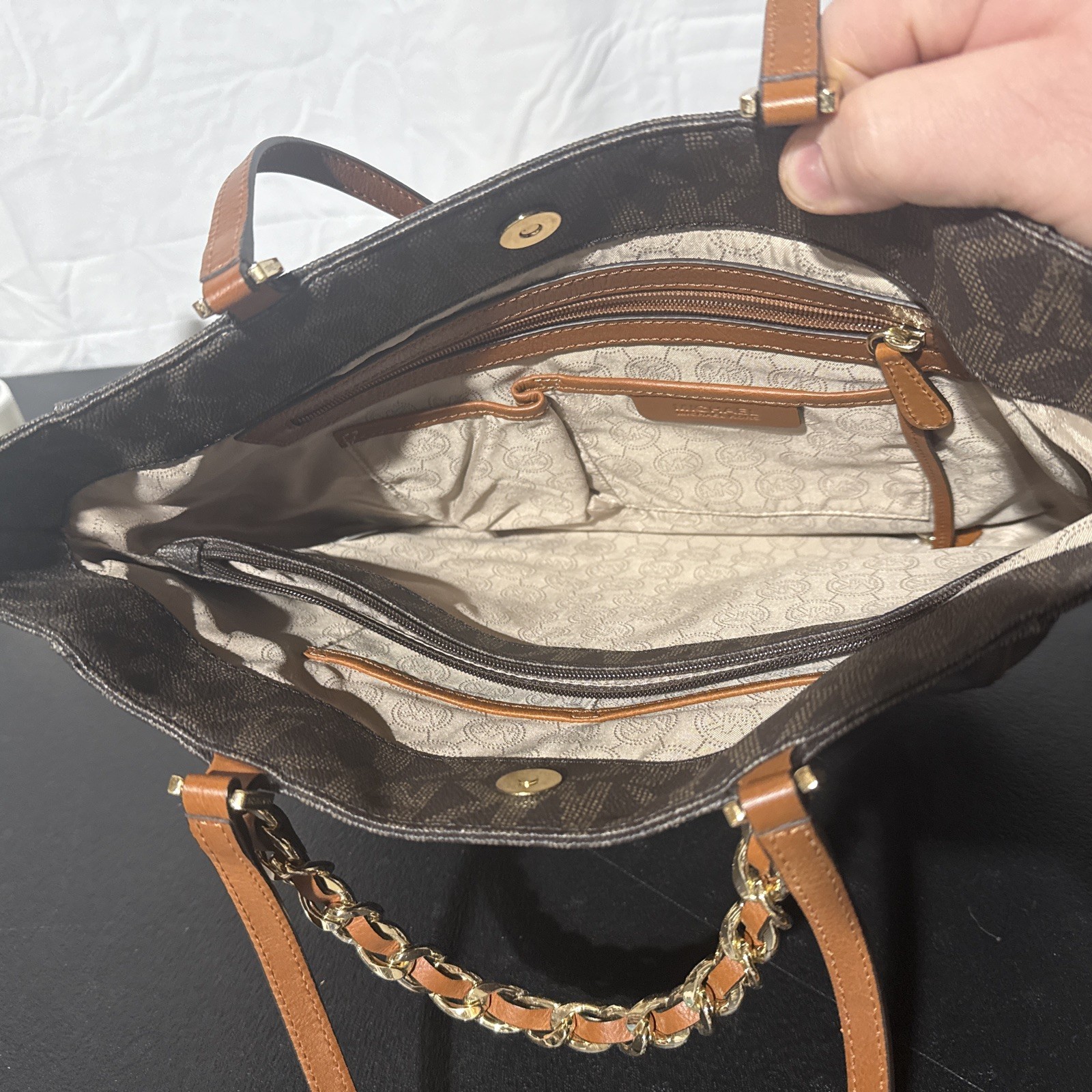 Michael Kors Harper North/South Tote Bag Purse Canvas Leather Trim
