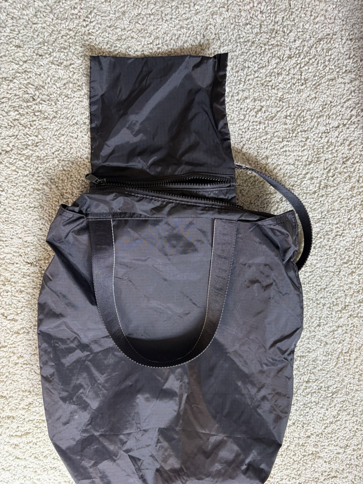 Baggu Black Ripstop Nylon Tote Bag With Zip Closure